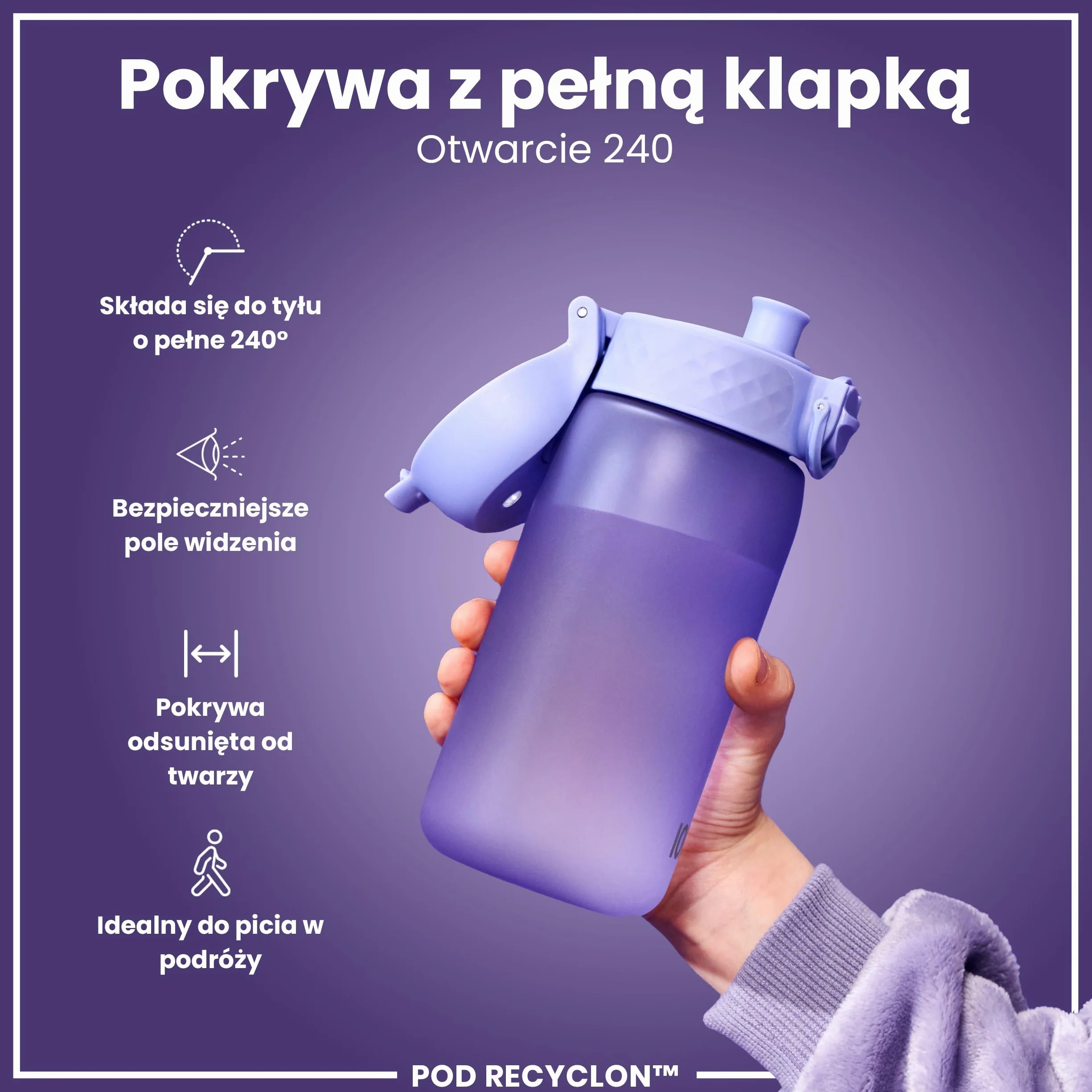 ION8 Butelka dla Dzieci, 350 ml/12 oz, Szczelna, Łatwa do Otwarcia, Bezpieczny Zamek, Można Myć w Zmywarce, Bez BPA, Uchwyt do Przenoszenia, Łatwa do Czyszczenia, Bezwonny, Jasnofioletowy