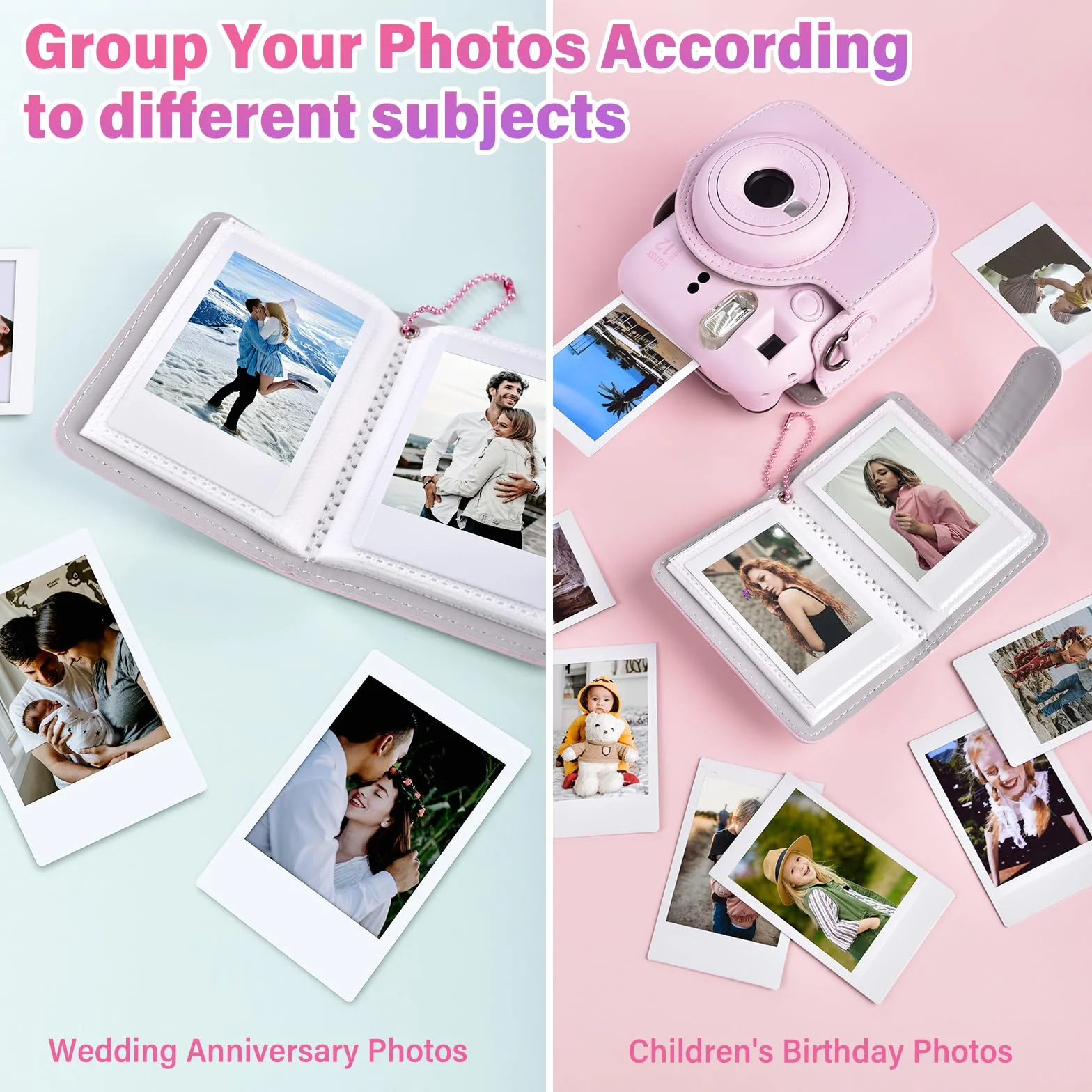 Mini album fotograficzny z 32 kieszeniami, kompatybilny z Fujifilm Instax Mini Film, Instax Mini 12, 99, 70, 7s, 8, 8+, 9, 11, 25, 50s, 90, przenośny, mini album fotograficzny z brelokiem