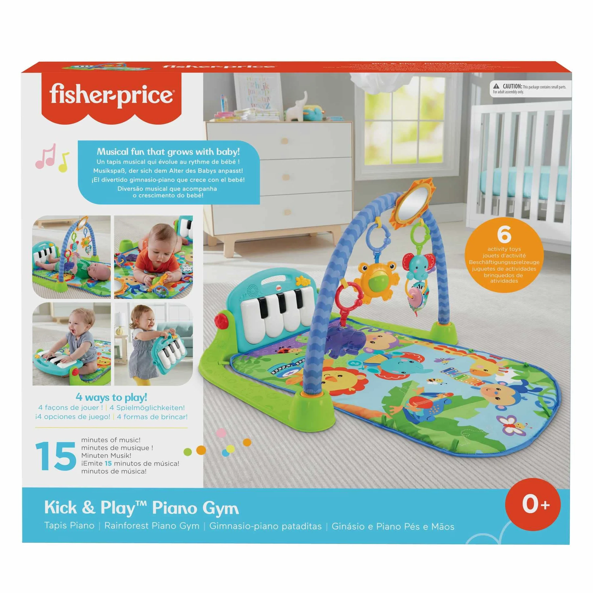 Fisher-Price Mata gimnastyczna z pianinkiem, edukacyjna mata dla niemowląt z muzyczną zabawką dla niemowląt, HBB73