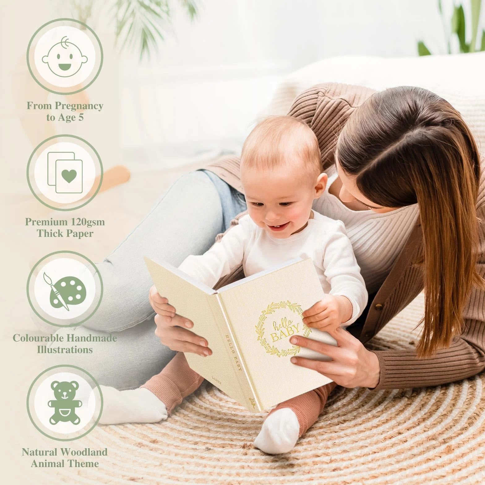 Lanpn Hello Baby książka pamiątkowa dla chłopca lub dziewczynki, lniana okładka, 5-letni, album fotograficzny, kamień milowy noworodka, pamiątka dla nowych rodziców (niebieski, 154 strony)