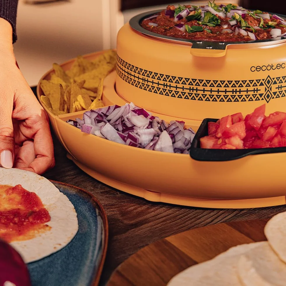 Cecotec Tacos Taco Maker Fun Taco Andale Maszyna do podgrzewania składników. 40 W, 600 ml komora środkowa, atrakcyjny design dla dzieci, 4 przegródki i 4 silikonowe formy