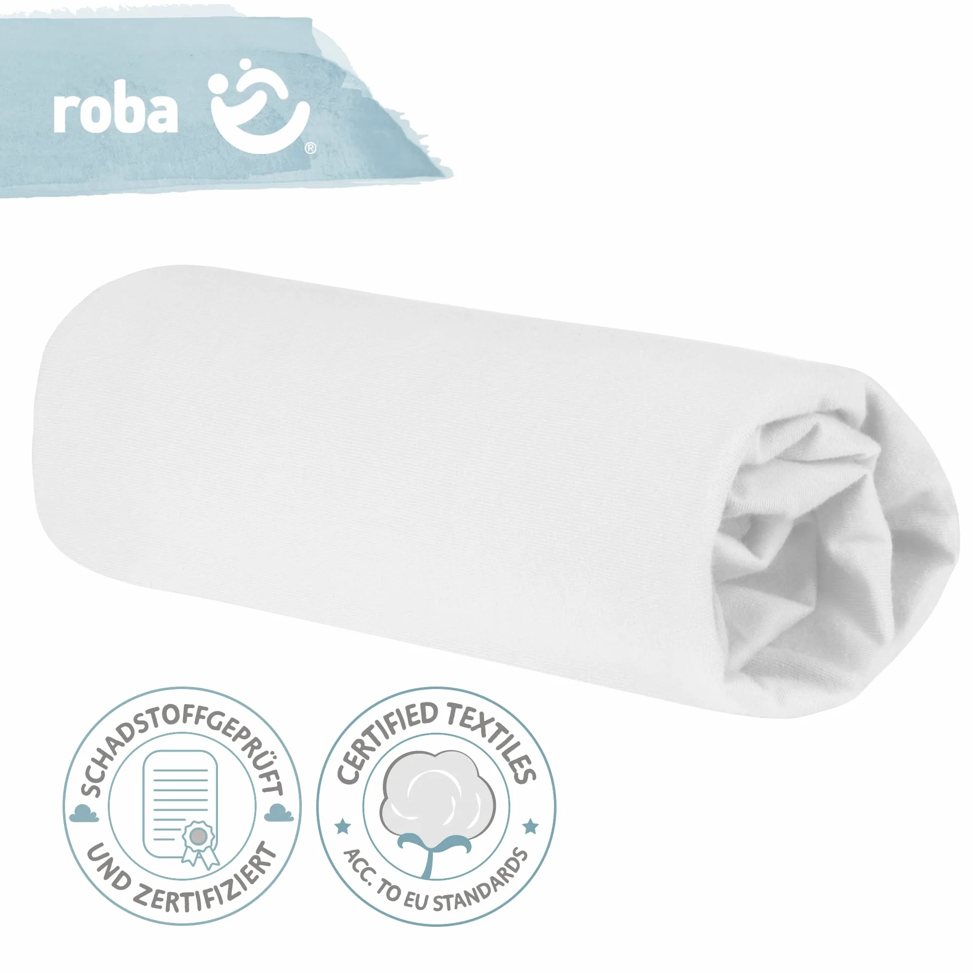 roba Prześcieradło z gumką safe asleep 40 x 90-45 x 90 - Prześcieradło do łóżeczka lub kołyski - Bawełna organiczna - Certyfikaty GOTS i Oeko-Tex Standard 100 - Biały