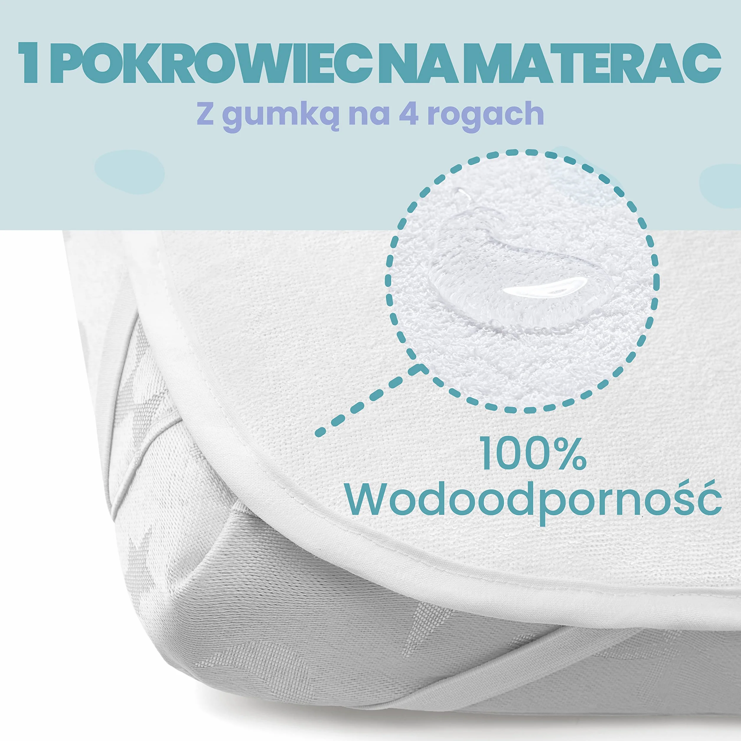 Zestaw 2 x 100% Bawełniane Prześcieradła z Gumką - 1 x 100% Wodoodporny Pokrowiec na Materac - Zestaw 3-50x83cm - Miś