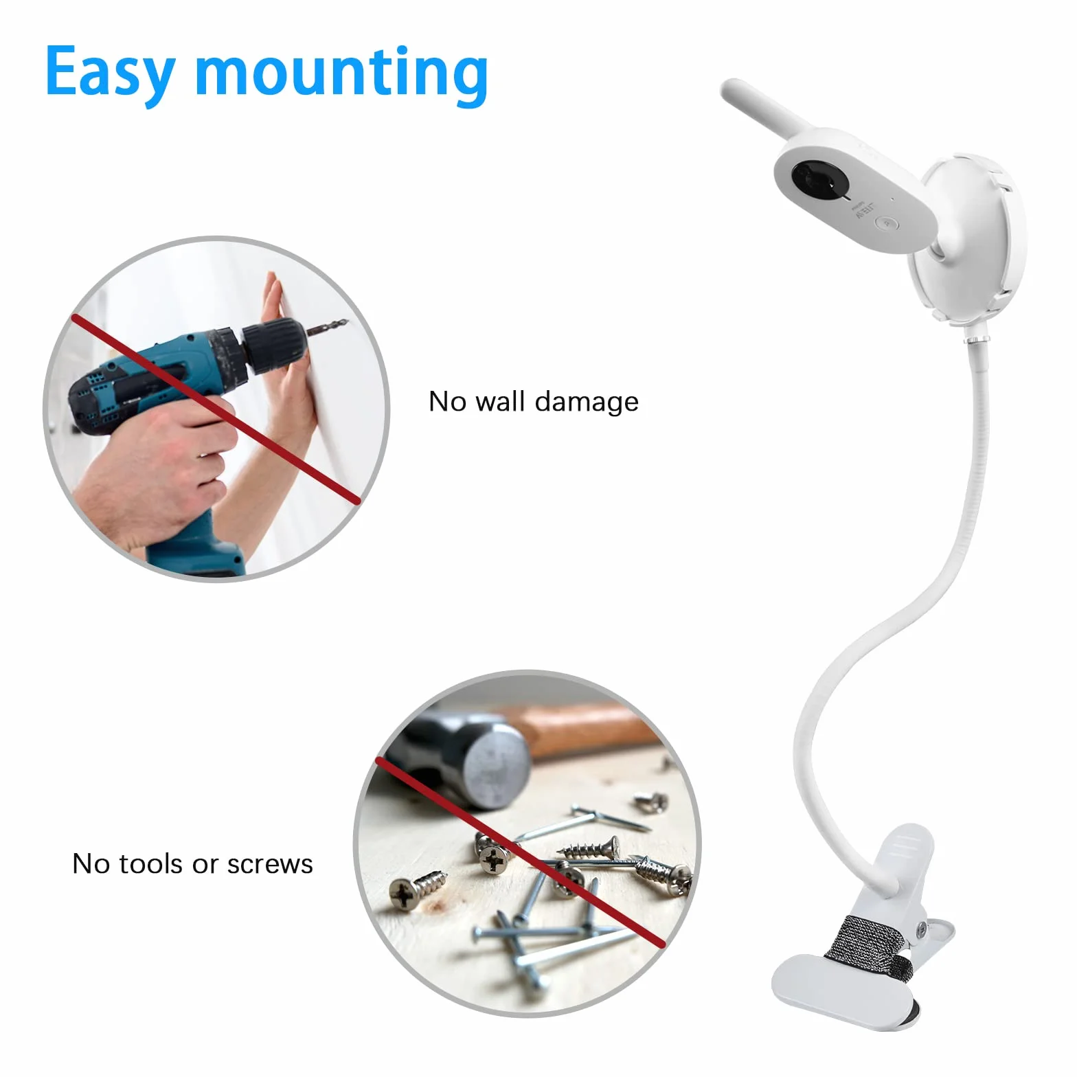 BECEMURU Uchwyt do monitora do elektronicznej niani Philips Avent SCD843/26, SCD833/26, SCD891/26, SCD881/26, elastyczny uchwyt na klips do monitora Philips Avent Video Baby Monitor, uchwyt na kamerę