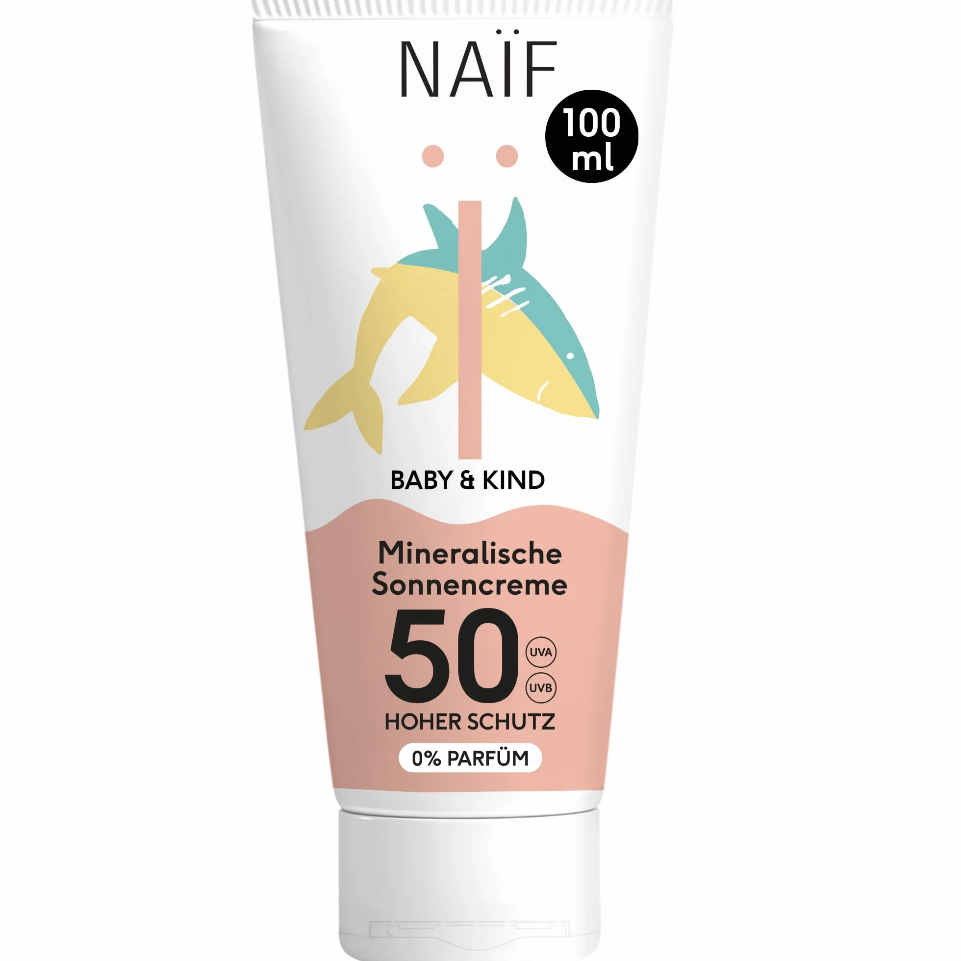 Naïf Mineralny krem przeciwsłoneczny - dla niemowląt i dzieci - wysoka ochrona - wodoodporny - wegański - bez zapachu - SPF50-100 ml