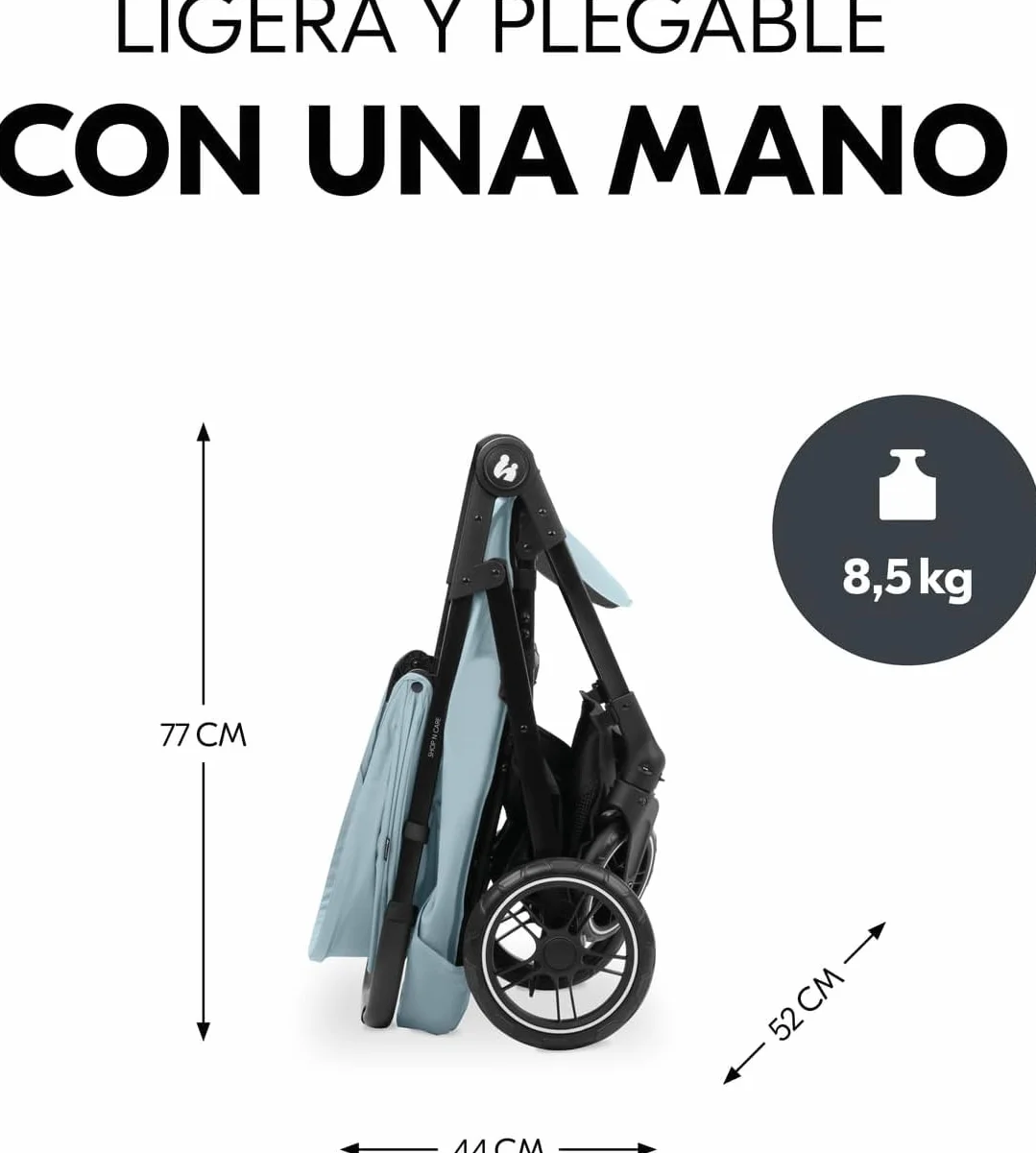 hauck Wózek dziecięcy Compacte Shop N Care – do 22 kg, nachylenie, składany z uchwytem na kubek, osłona przeciwdeszczowa, osłona przeciwsłoneczna (UPF 50+) i koszykiem wyścigowym XL - Dusty Blue