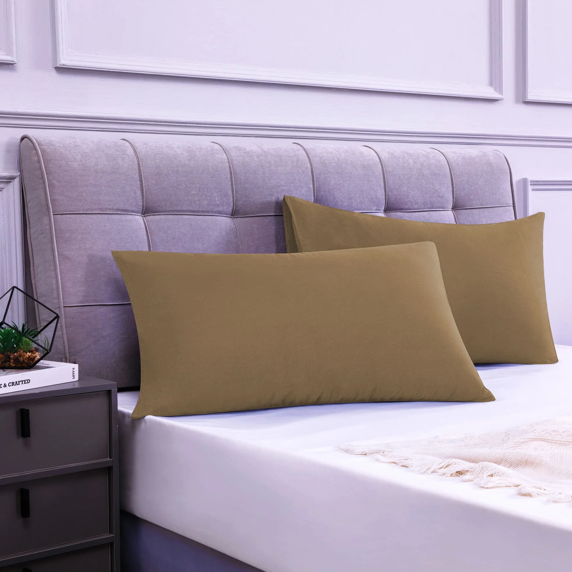 Poszewki na Poduszki Łóżkowe Małżeńskie Bawełna 40x70 cm 2 PCS, Zestaw 2 Poszewek Certyfikowane Oeko-TEX Premium Bawełna 110GSM, Miękkie i Oddychające, Hipoalergiczne - Kremowy