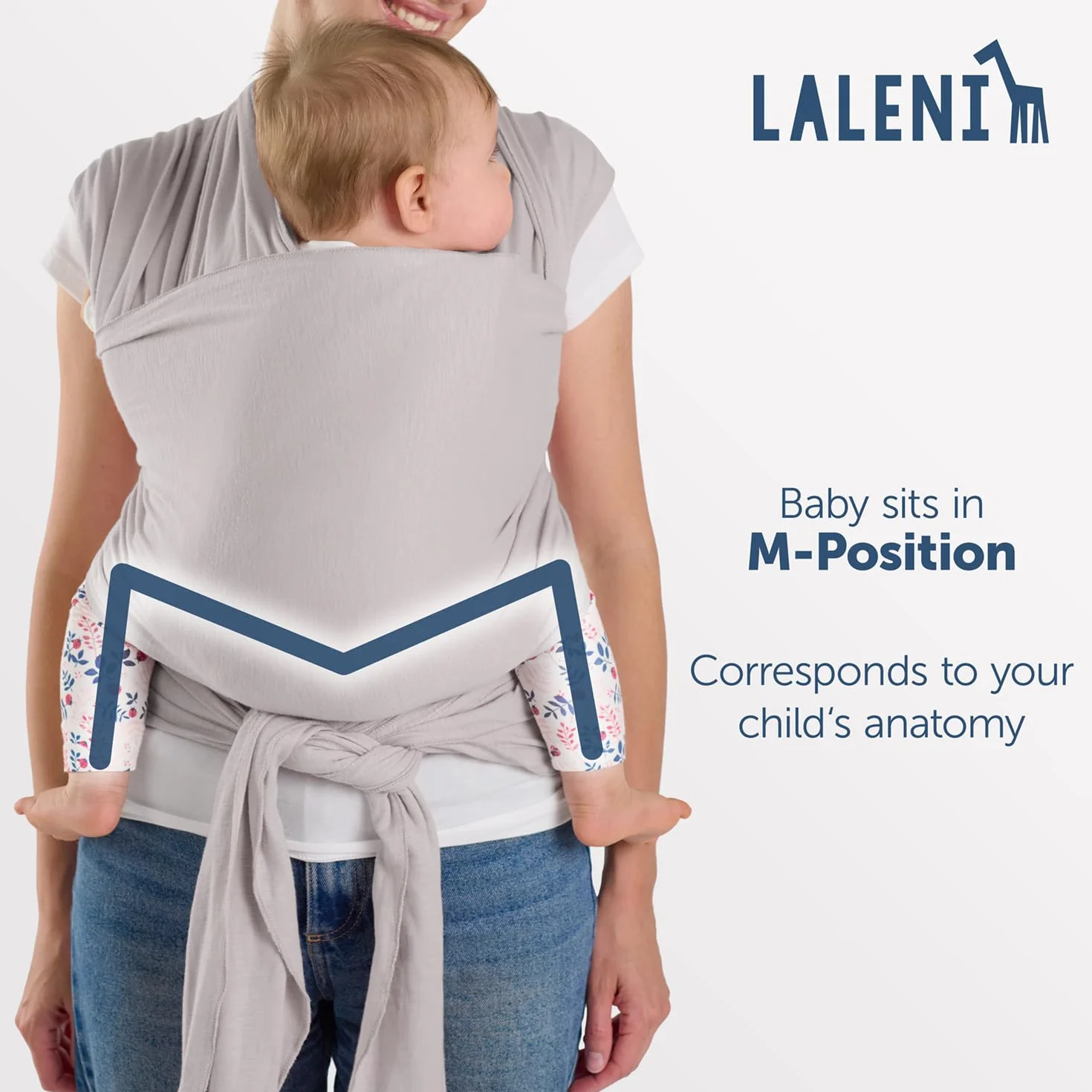 Laleni chusta 0-15 kg, nosidełko dla noworodków, certyfikowana bawełna OEKO-TEX, 5,10 m - chusta do noszenia dziecka i owijania, jasnoszara