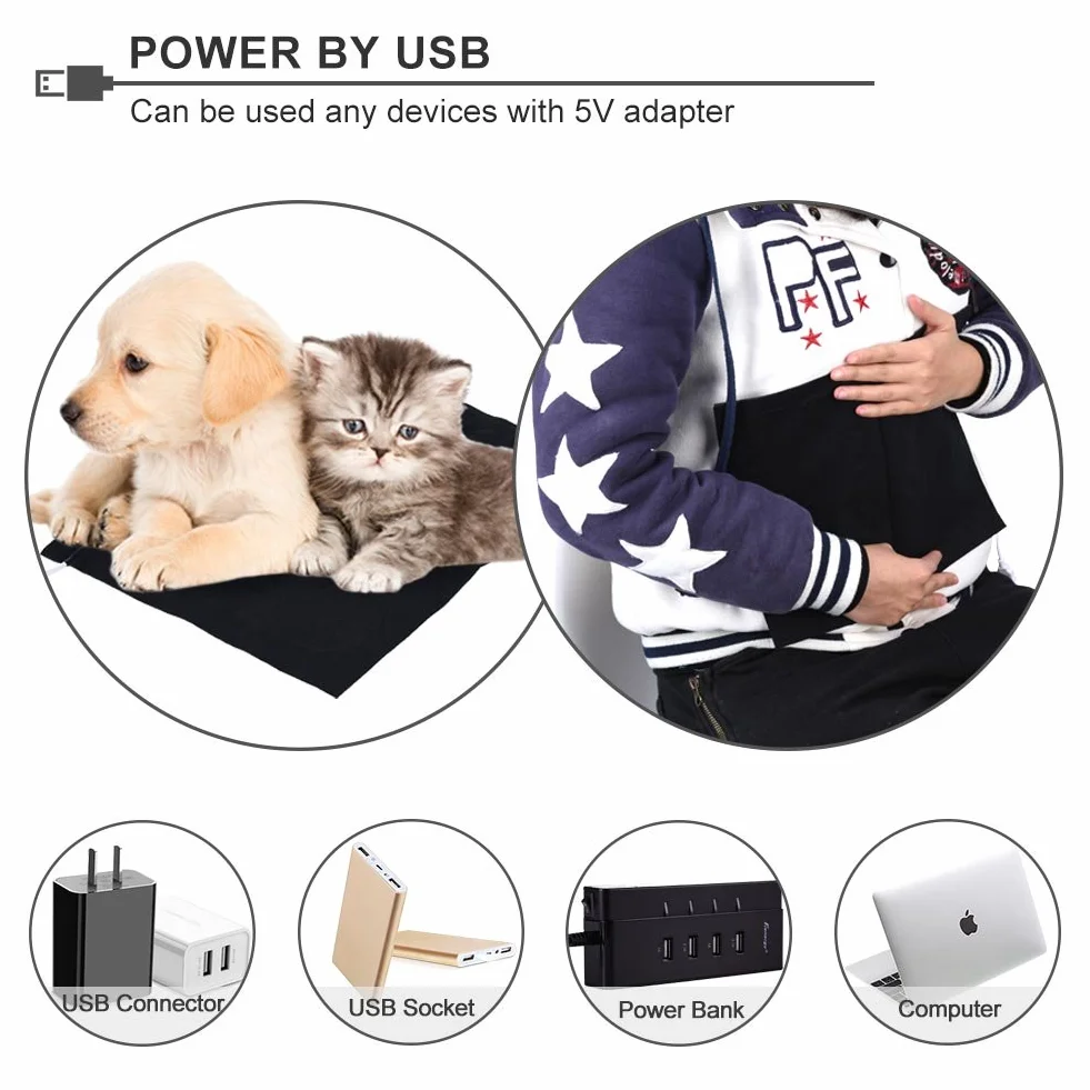 Podkładka Grzewcza USB Elektryczna Podkładka Grzewcza USB Bezpieczna Tkanina z Włókna Węglowego Podgrzewacz Ogrzewanie Zasilany podróżą na Ubrania Siedzisko Łóżko dla Zwierząt