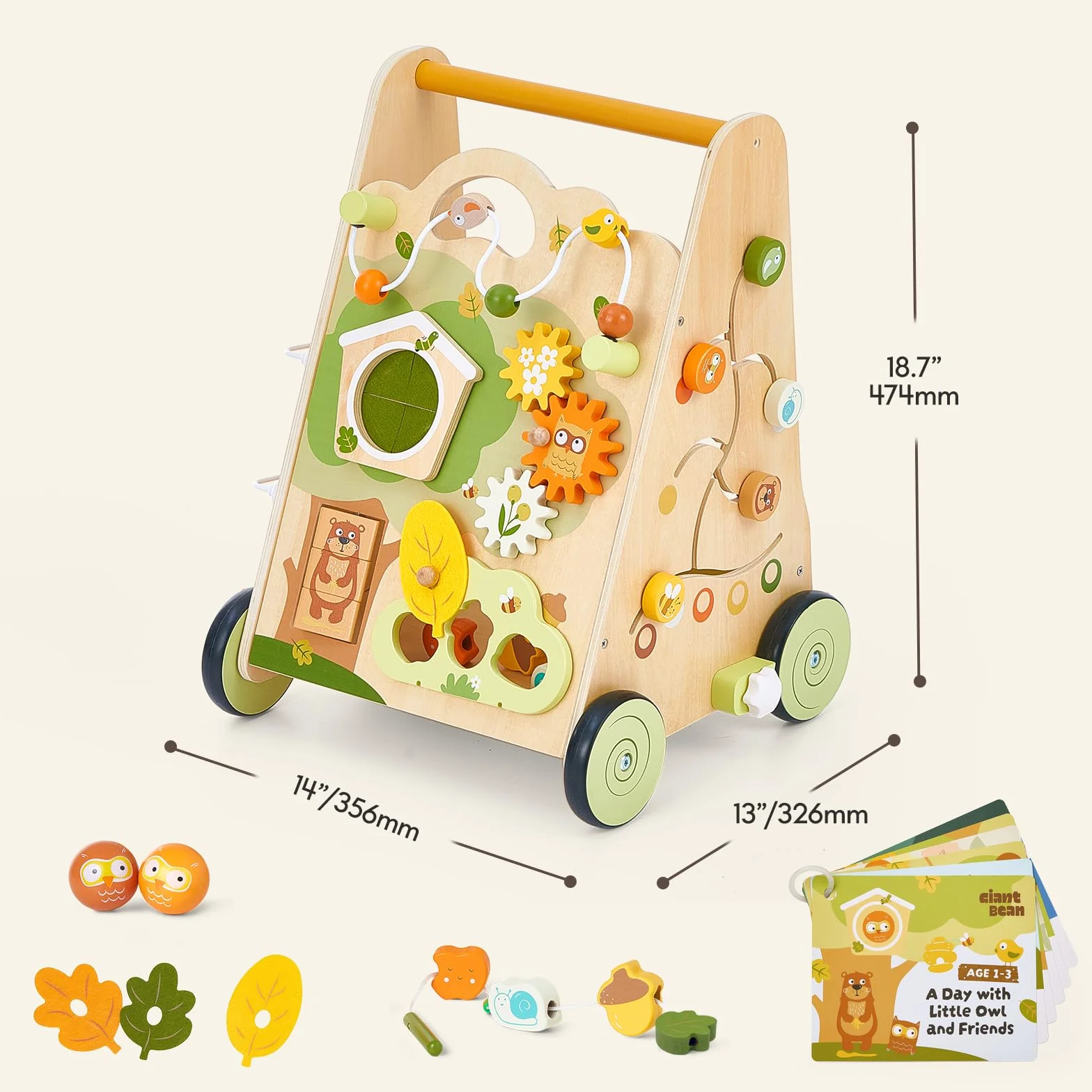 Drewniany Chodzik dla Dzieci Wooden Push Walker 8-w-1 z Centrum Aktywności, Regulowana Prędkość, Antypoślizgowe Kółka