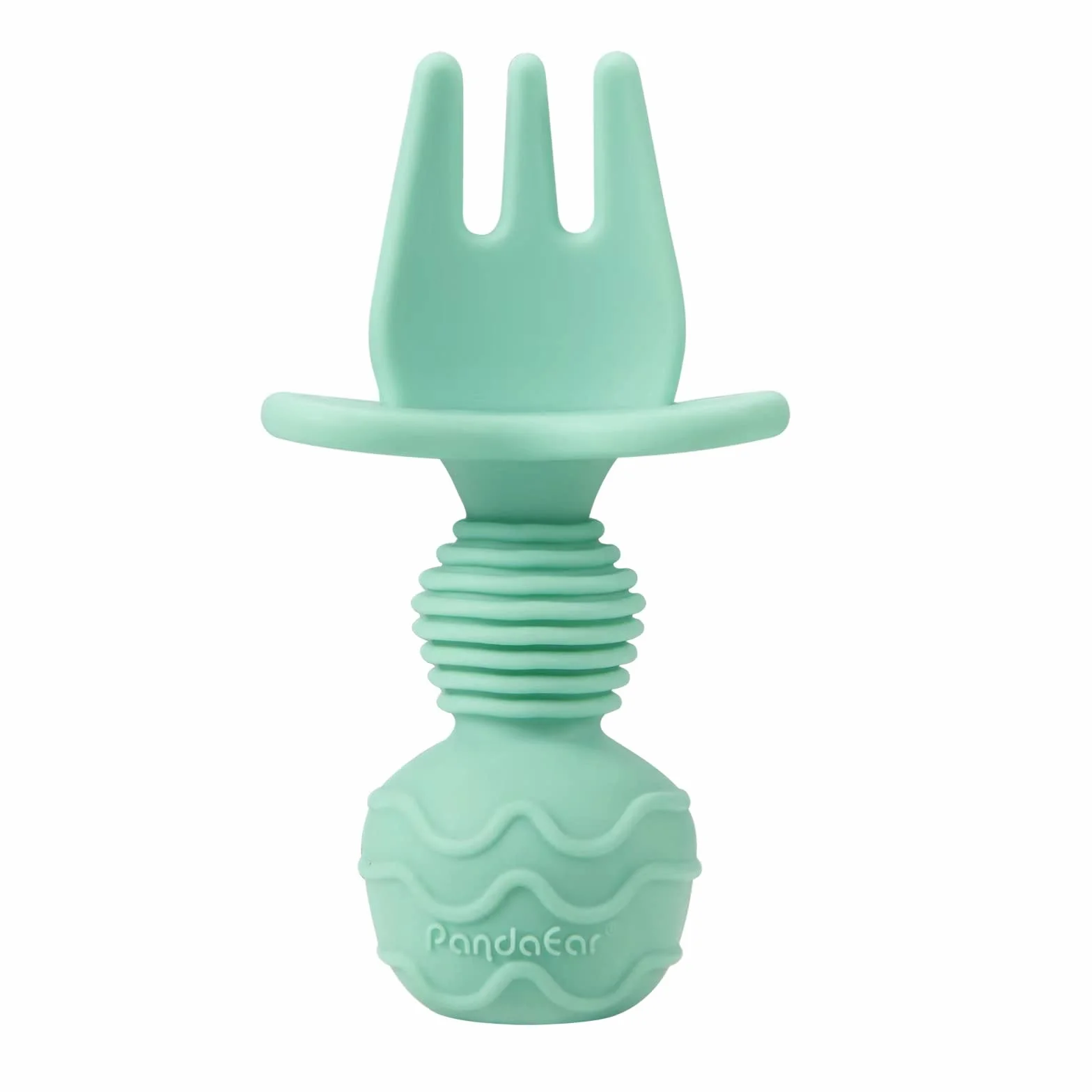 PandaEar 4 szt. silikonowych łyżek dla niemowląt i zestawu do karmienia widelca - Anti-Choke First Self Feeding naczynia dla niemowląt Led Weaning Ages 3 miesiące (Cyan+Blue)