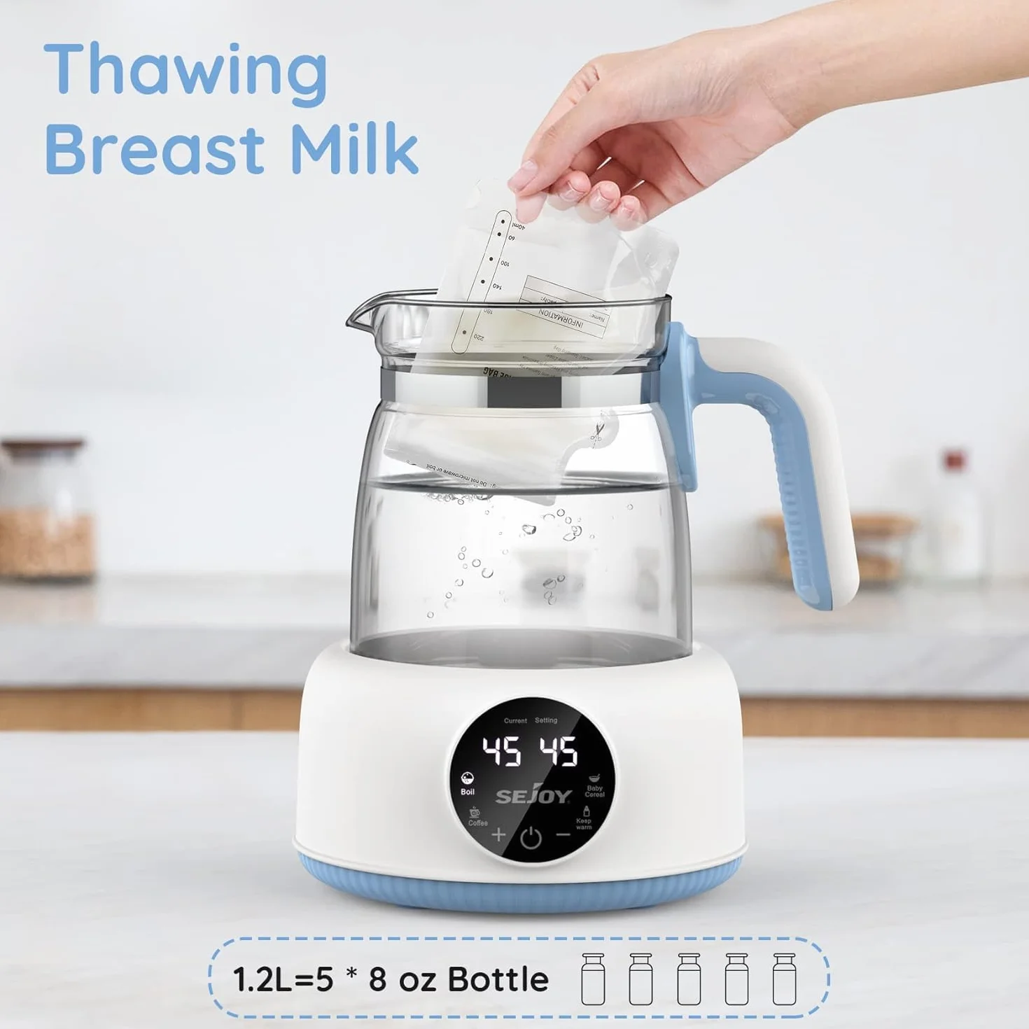 Sejoy Baby Formula Kettle Warm Water Dispenser for Making Formula Bottle Within 30s, Traditional Baby Bottle Warmer Replacement, Accurate Temperature Control, Boil-Dry Protection, 72h Keep Warm, 1.2L