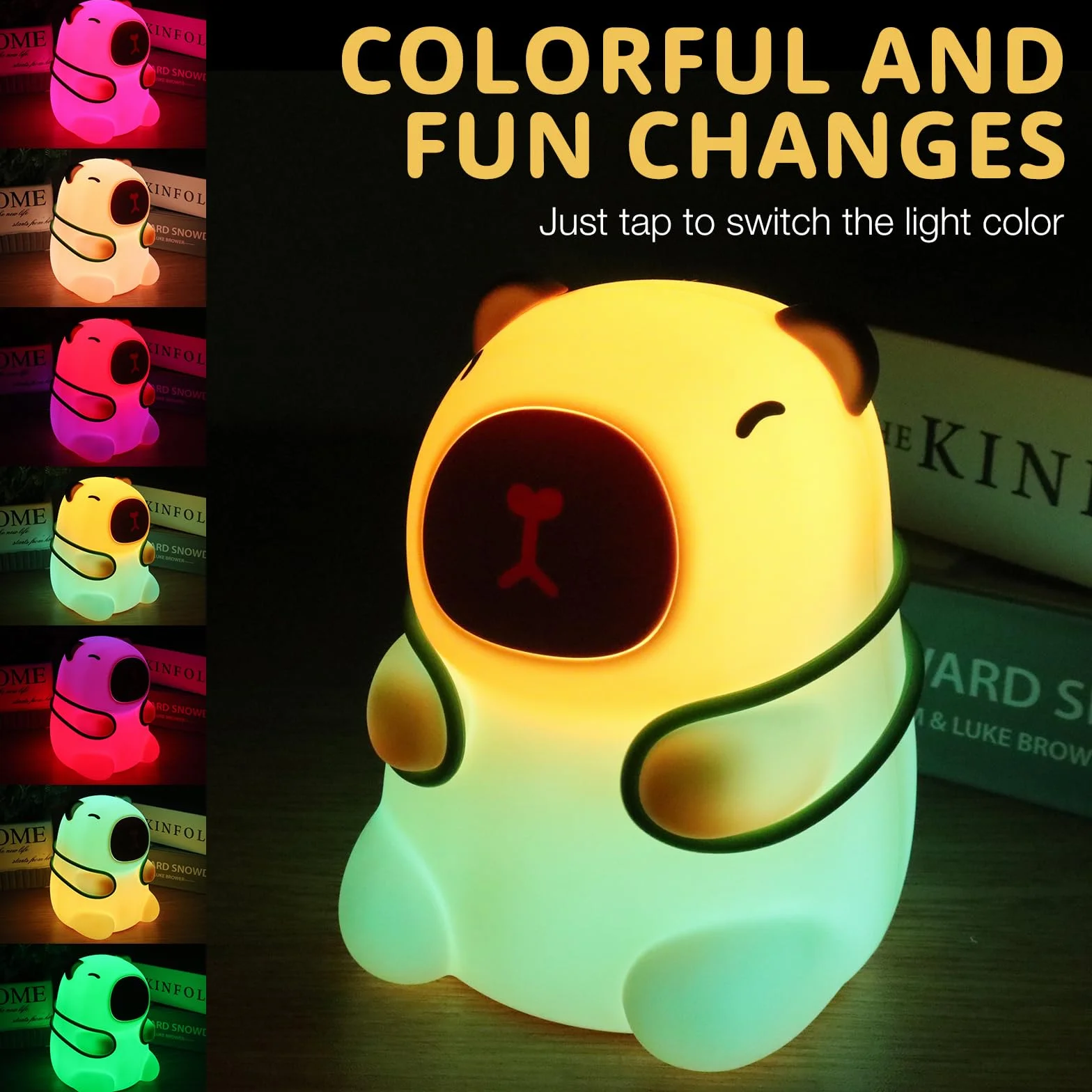 Mineup Kapibara lampka nocna, silikonowa lampka nocna dla niemowląt, kapibara, kapibara, lampka nocna z funkcją dotykową, pluszowa kapibara, do pokoju dziecięcego, salonu, na urodziny, Boże Narodzenie