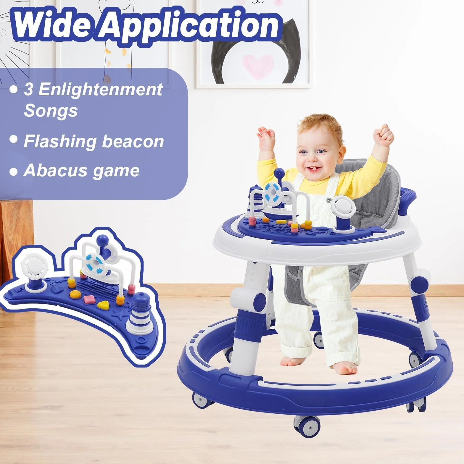5 w 1 chodzik Baby Walker, z regulacją wysokości, składane, 360°, z muzyką i zdejmowaną tacą, nadaje się dla dzieci od 6 miesięcy