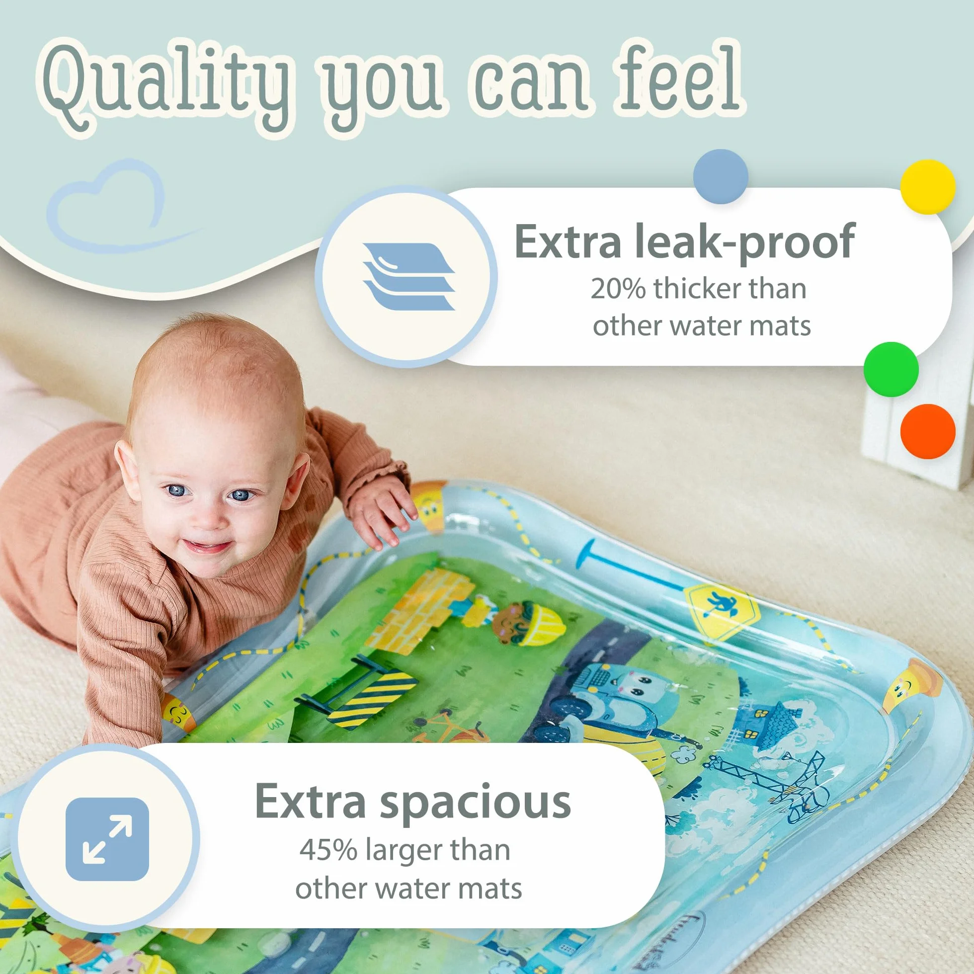 Freudeskind TummyTime mata wodna XXL sensoryczna mata do zabawy Montessori dla niemowląt 0-24 miesięcy