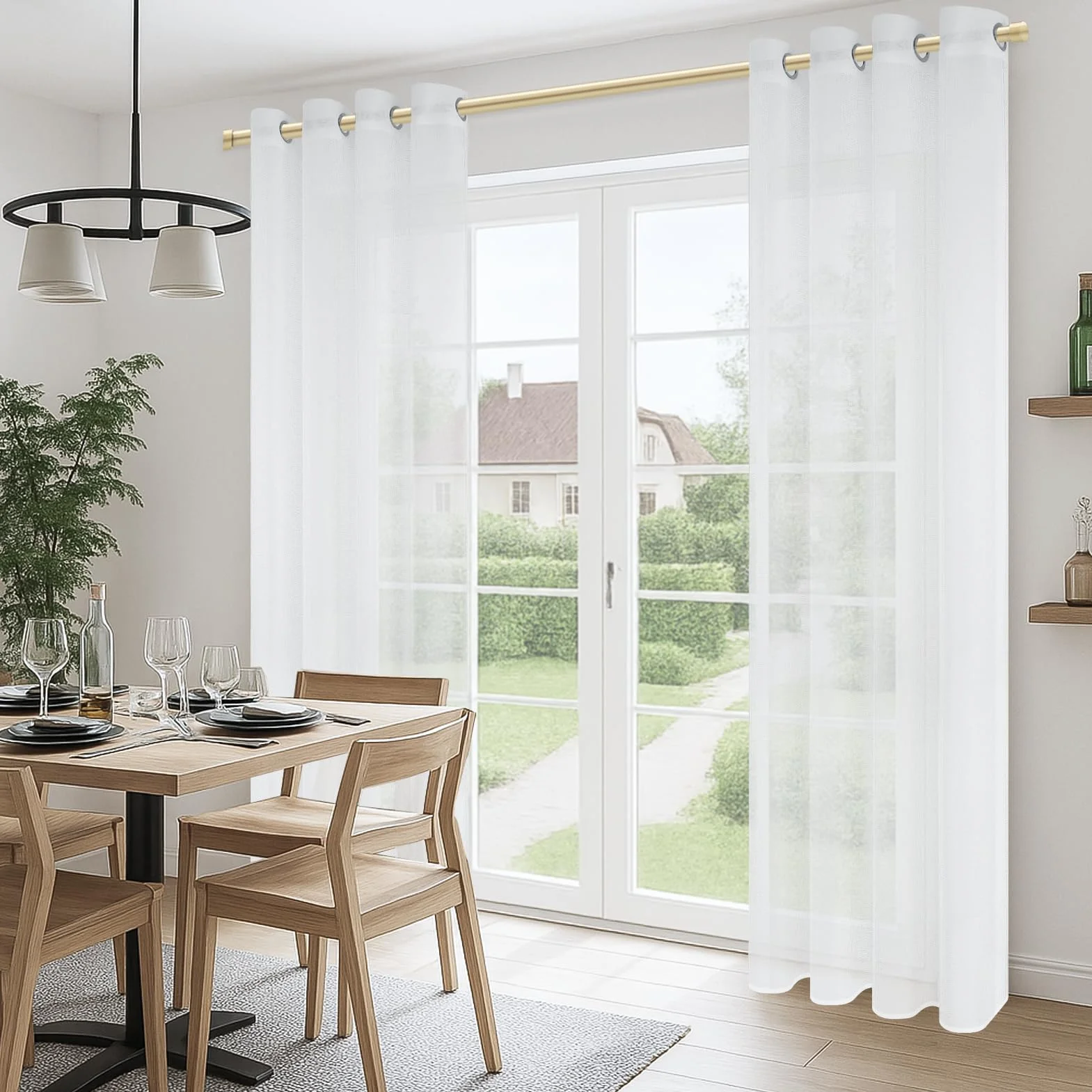 CUTEWIND Firanki białe, przezroczyste, do sypialni, na przelotkach, zestaw 2 sztuk, 200 cm długości, 140 cm szerokości, zasłony z oczkami, przezroczyste, na okno, do salonu, pokoju dziecięcego