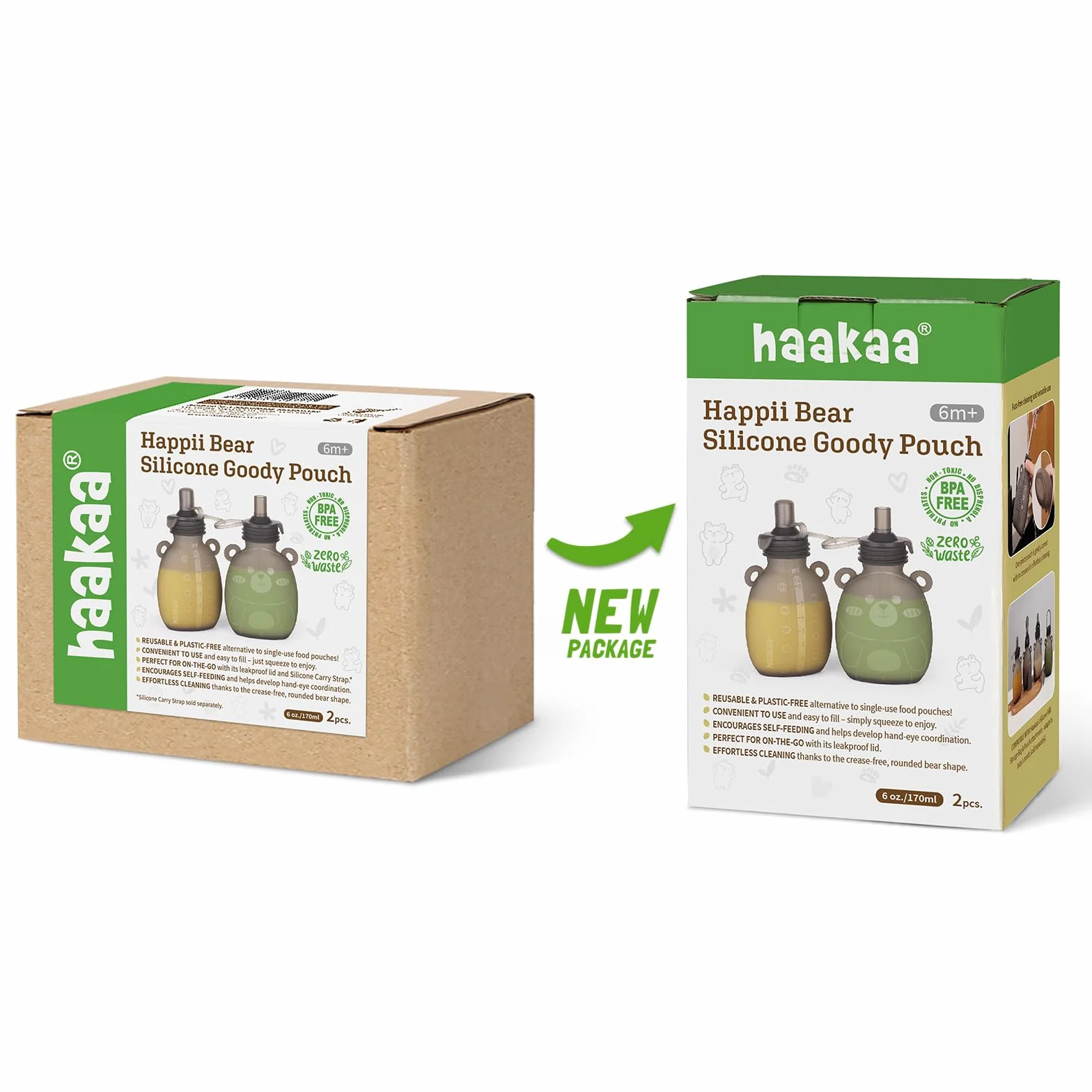 haakaa Happii niedźwiedź silikonowy woreczek na smakołyki, wielokrotnego użytku woreczki na żywność dla niemowląt do domowych organicznych przecierów, soków, smoothie i jogurtu, idealne dla małych