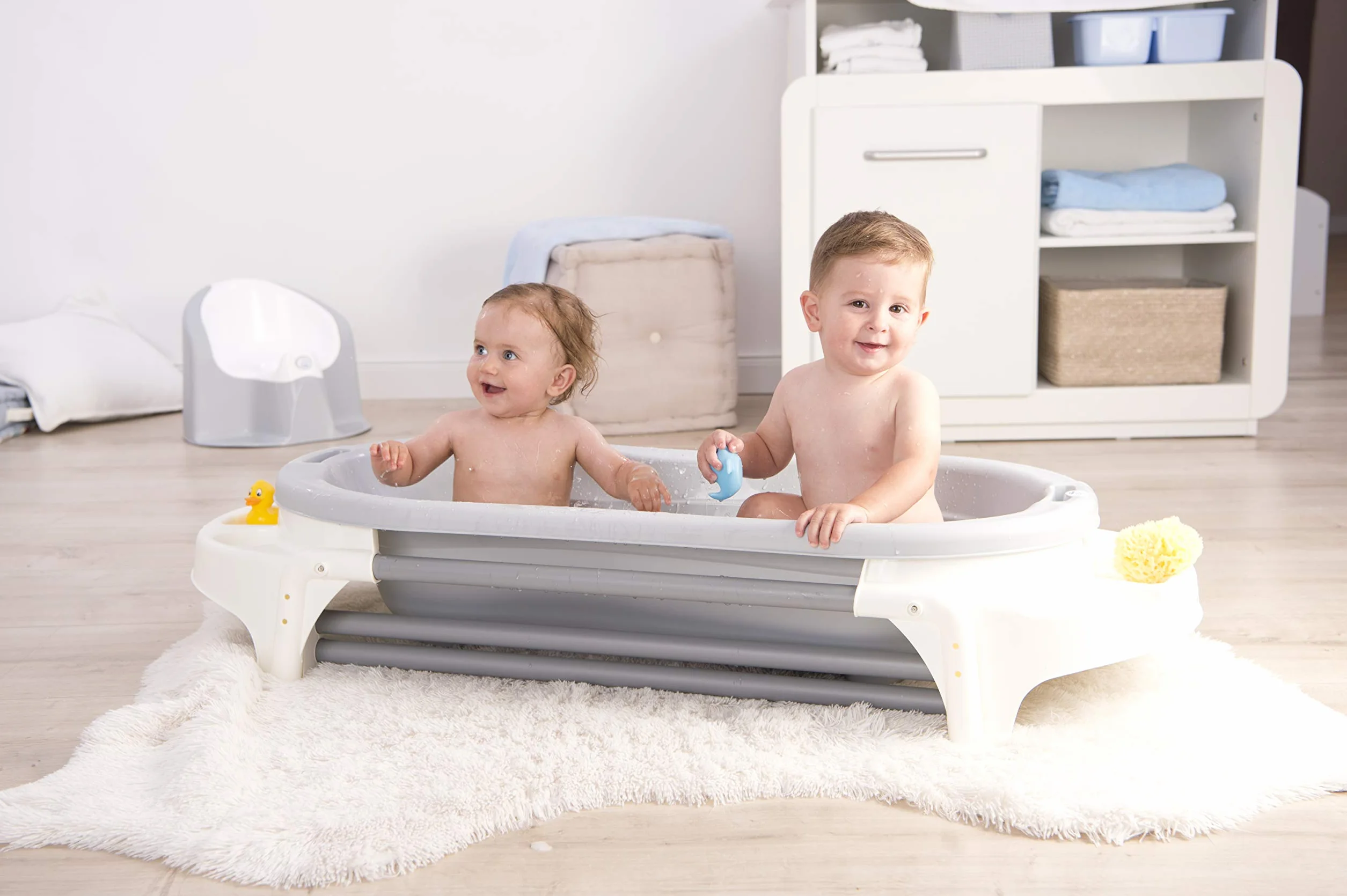 Rotho Babydesign TOP Xtra Duża wanienka z 2 matami antypoślizgowymi i korkiem spustowym, Stone Grey
