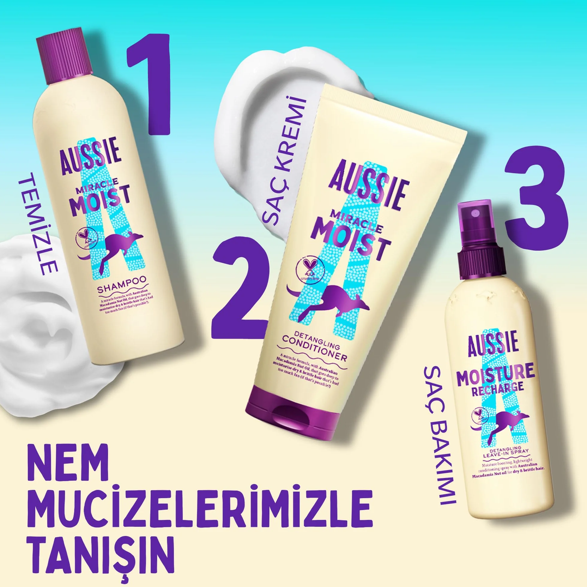 Aussie Szampon nawilżający Miracle Moist 1000 ml, formuła nawilżająca do rewitalizacji i naprawy suchych i delikatnych włosów, z olejkiem z australijskich orzechów makadamia
