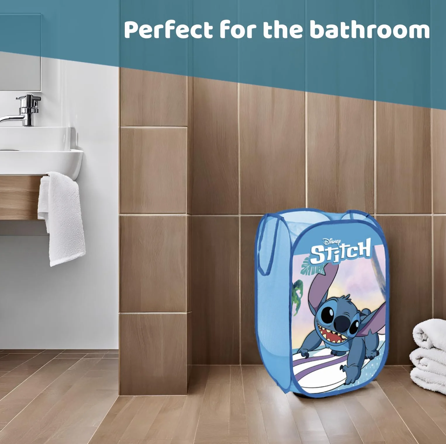 SUPERDIVER Składany Kosz na Zabawki i Ubrania Stitch 36x36x58 cm Oficjalna Licencja Disney