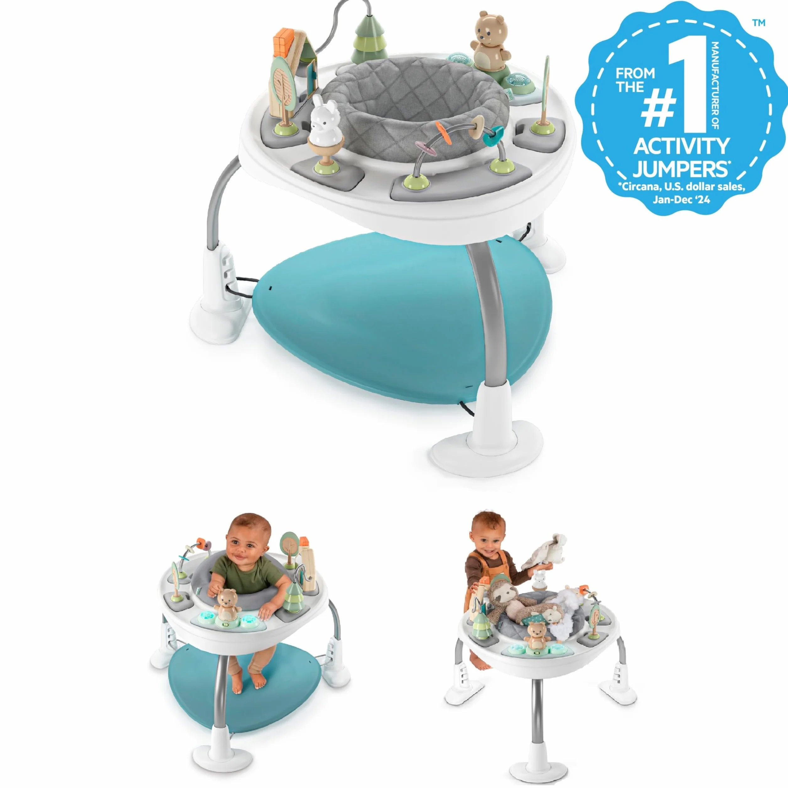 Ingenuity Spring & Sprout centrum aktywności 2 w 1 First Forest stół do gier z poduszką do skoków światła dźwięki 11 aktywności od 6 miesięcy
