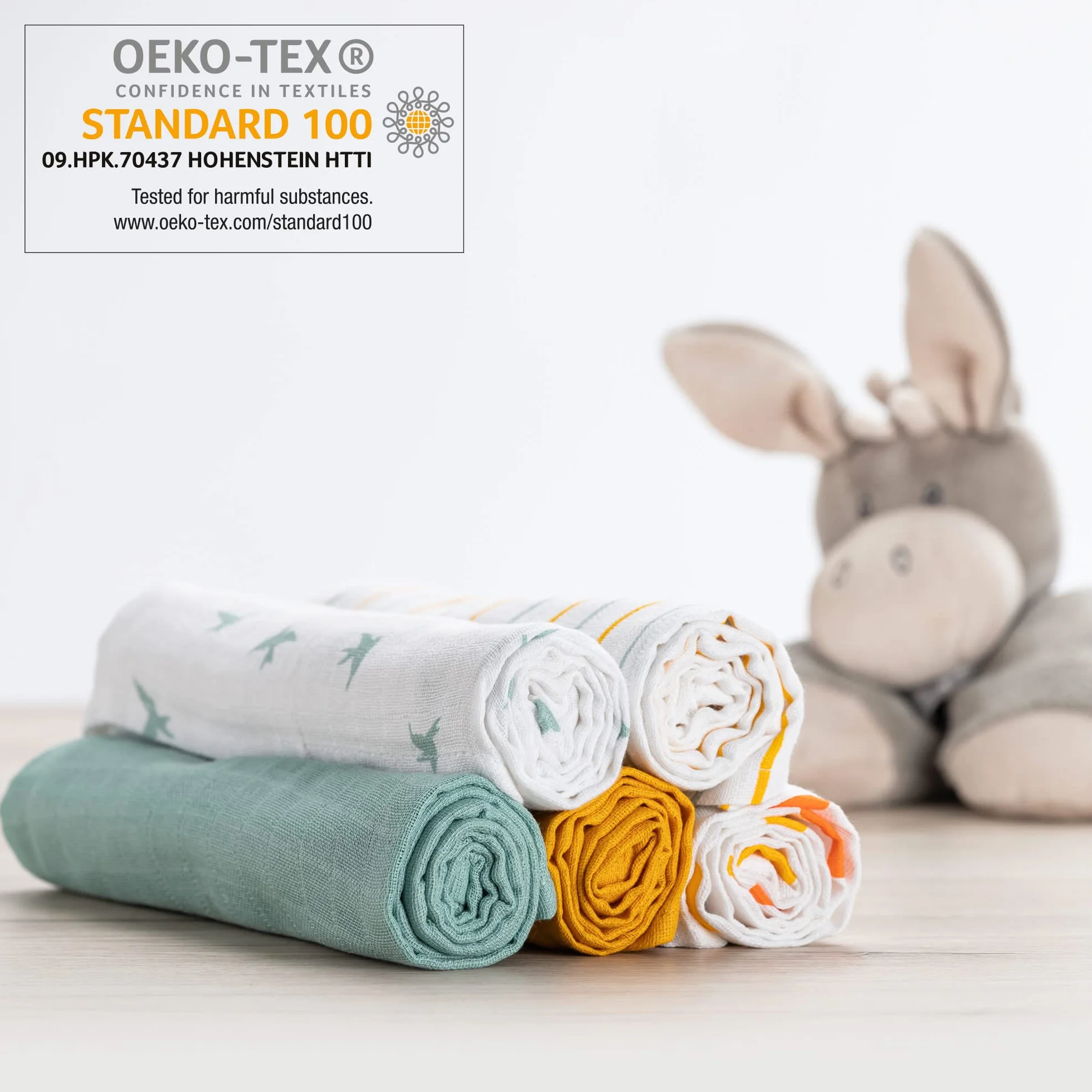 LaLoona pieluchy muślinowe, 5 sztuk, 70 x 70 cm, 5 sztuk, miękkie ściereczki z muśliny, sprawdzone pod kątem ÖkoTex, kolorowe pieluchy materiałowe, 100% bawełny (miętowo-żółte)