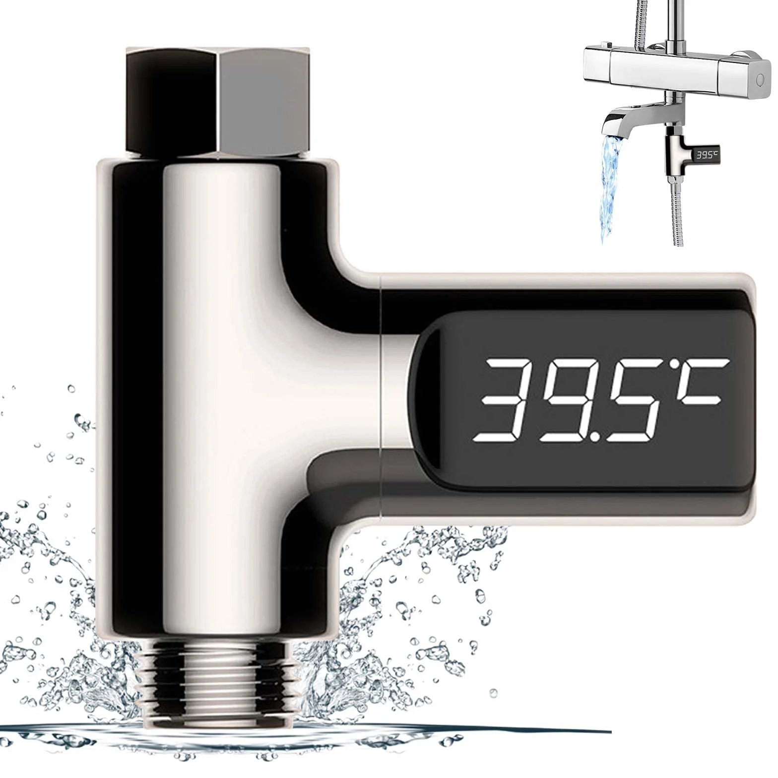 Molbory Cyfrowy termometr łazienkowy LED 5 – 85 ℃ w czasie rzeczywistym, przepływ wody z obrotowym ekranem o 360°, termometr do wody dla dzieci, termometr pod prysznic