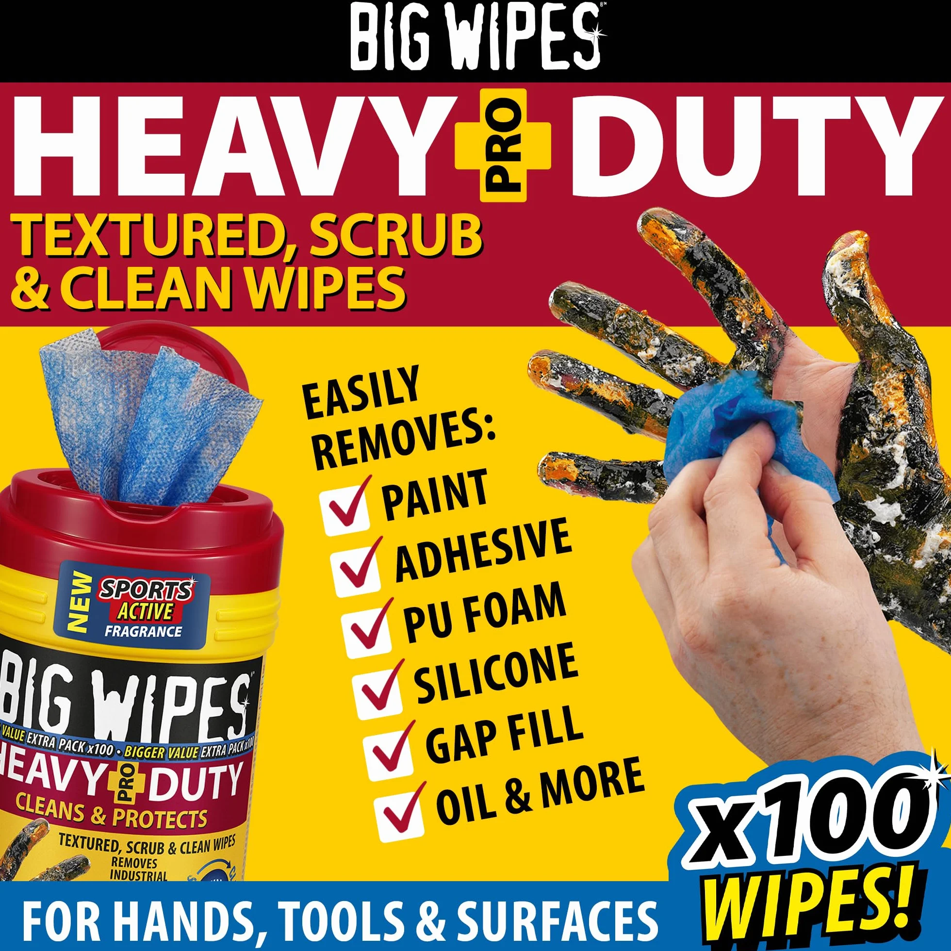 Big Wipes Heavy-Duty ProPlus dwustronne chusteczki do czyszczenia, odporne na działanie przemysłowe, antybakteryjne i trwałe, niebieskie, 80 sztuk