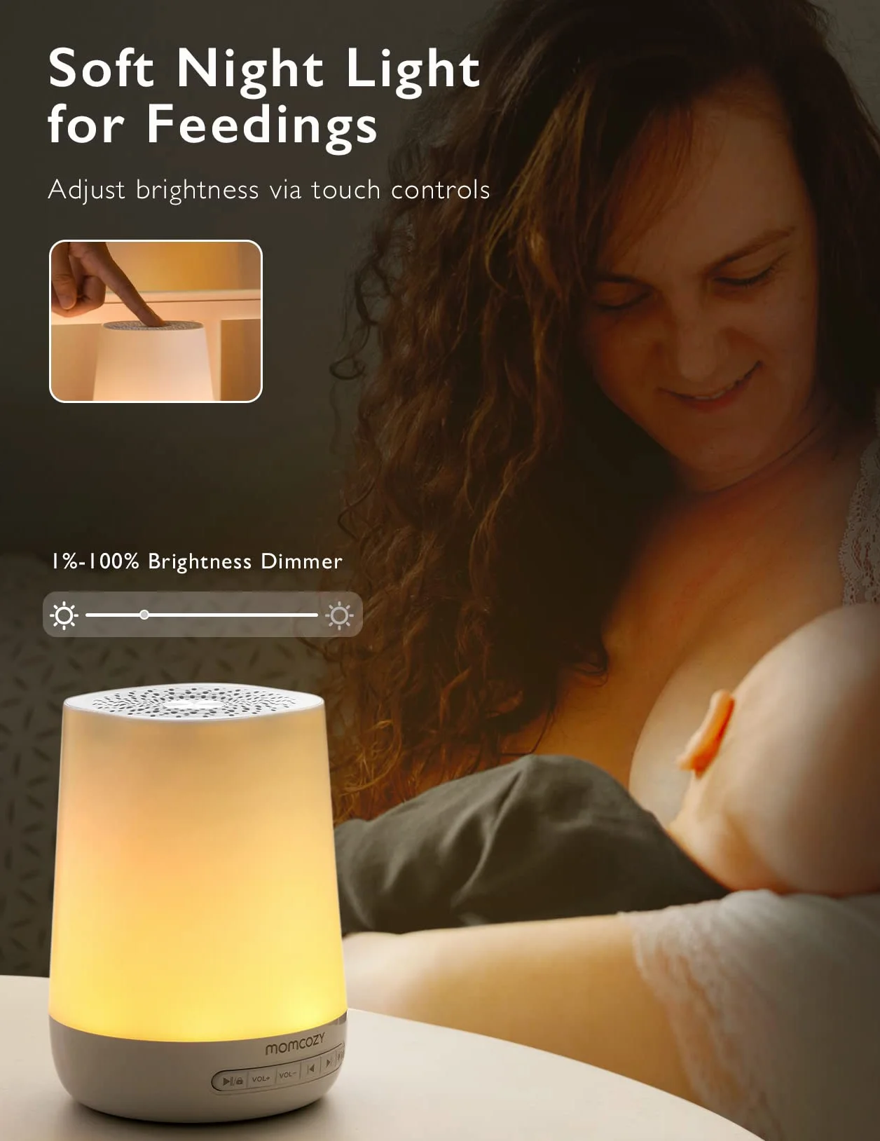 Momcozy White Noise Machine Urządzenie Wspomagające Zasypianie Niemowląt, Biały Szum z 34 Kojącymi Dźwiękami, 7 Kolorów Swiatła Nocnego, Terapia Dźwiękowa|Timer|Pilot Zdalnego Sterowania z Aplikacją