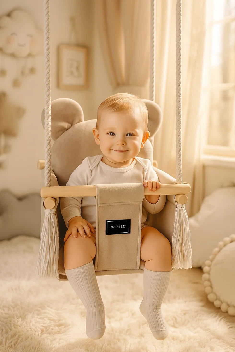 Huśtawka dla dzieci Bear Light Beige do domu i ogrodu