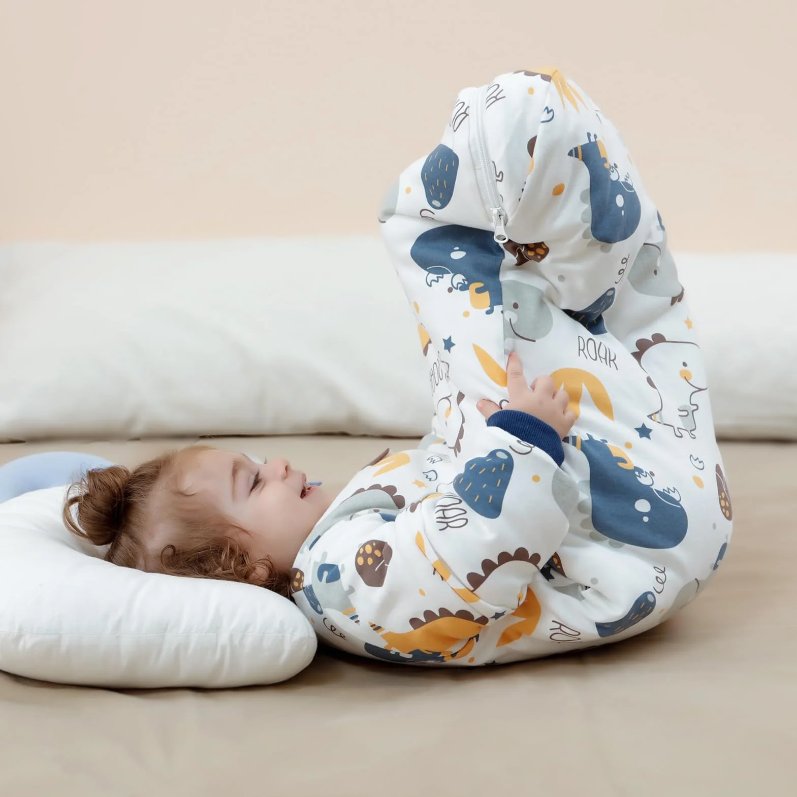 Śpiworek dziecięcy długi rękaw zimowy 3.5 Tog bawełny organicznej, Mały dinozaur 14-24 miesięcy