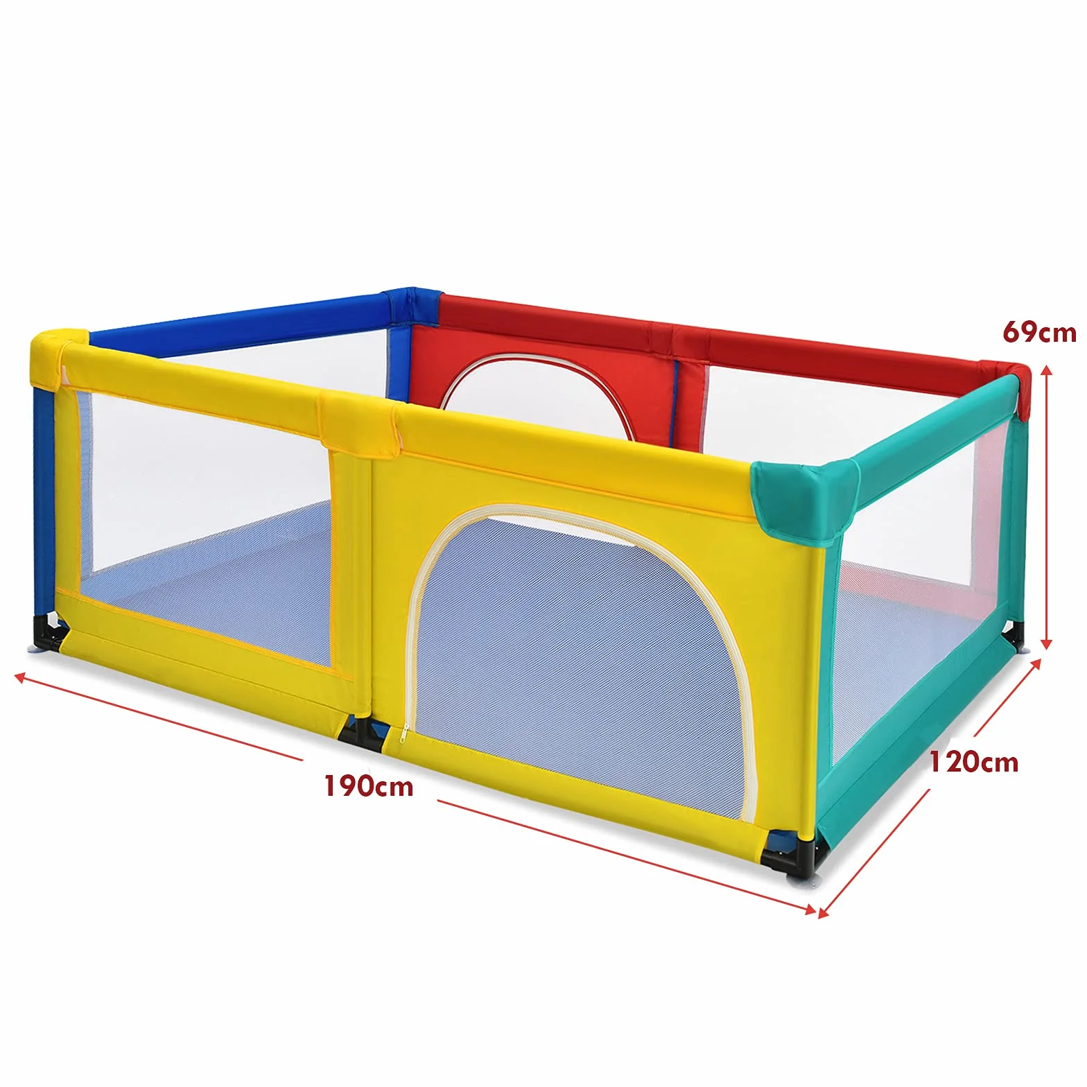 COSTWAY Kojec dla niemowląt 120 x 190 cm, z 50 piłkami do zabawy, kojec z oddychającą siatką i zamkiem błyskawicznym, kratka do raczkowania, 2 drzwi, namiot dla niemowląt i małych dzieci (kolorowy)