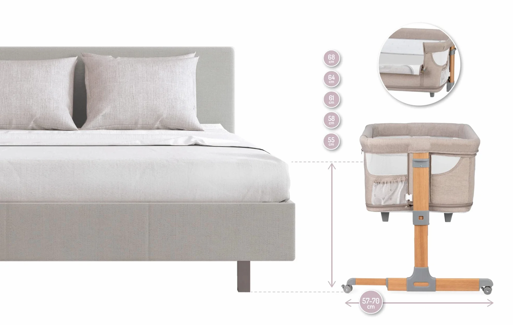 Momi SMART BED Łóżeczko Wielofunkcyjne, Beżowy, do 15 kg