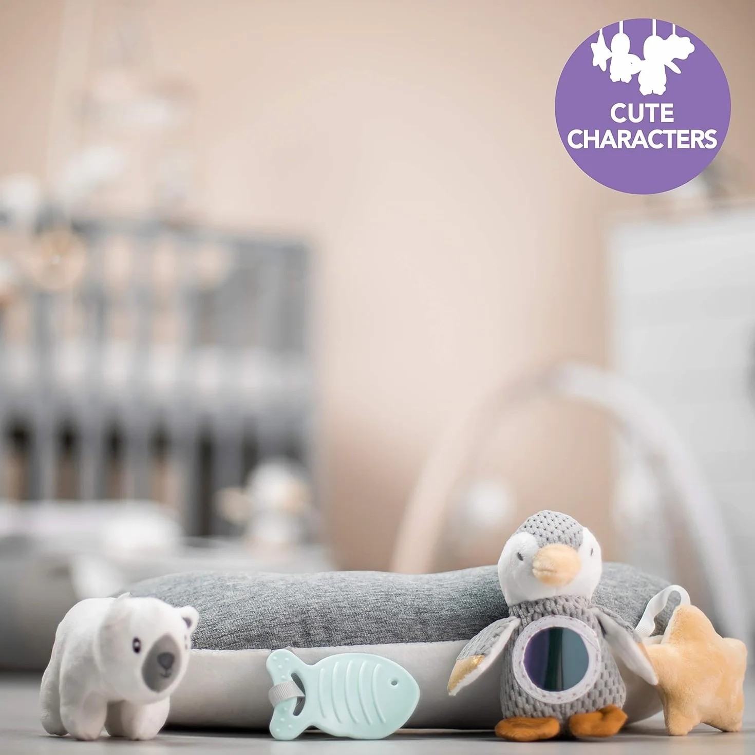 Nuby Petit Pinguin Tummy Time - interaktywna poduszka dla niemowląt, szara, odpowiednia od urodzenia