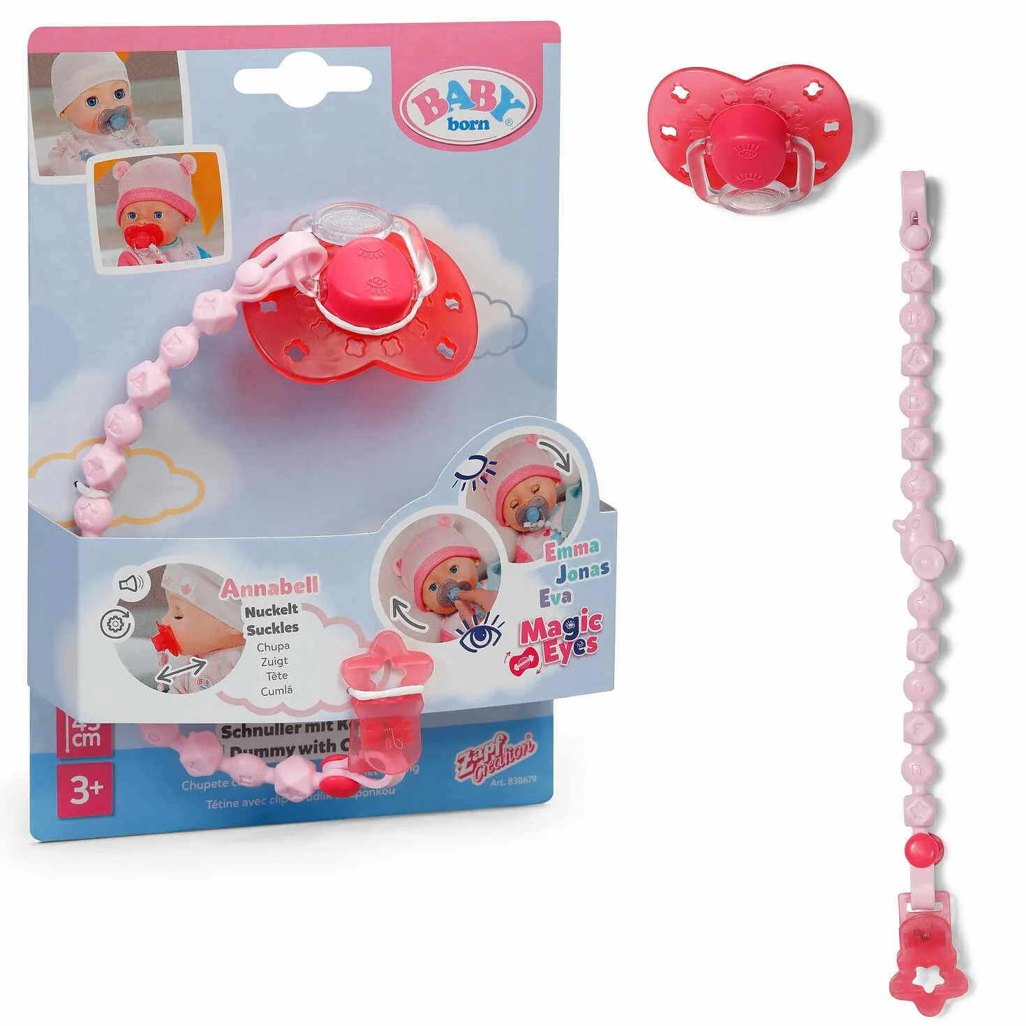 BABY born Magiczny smoczek z klipsem, 2-krotnie sortowany, dla lalek funkcyjnych 43 cm, 838679 Zapf Creation