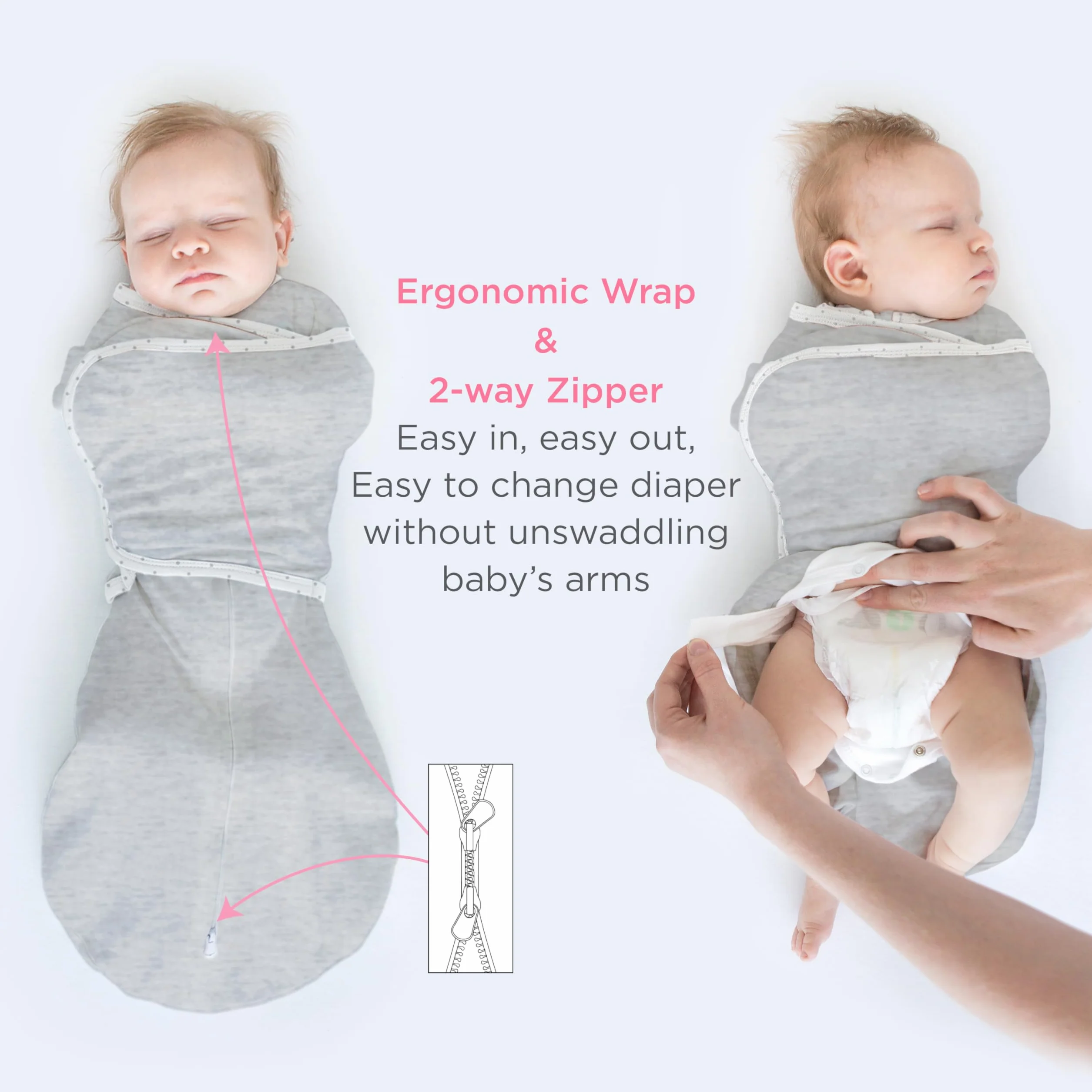 SwaddleDesigns Omni worek do przewijania, rękawy do połowy długości i mankiety z rękawiczkami, łatwe przejście, wrzosowy róż brzoskwiniowy, 0-3 miesiące