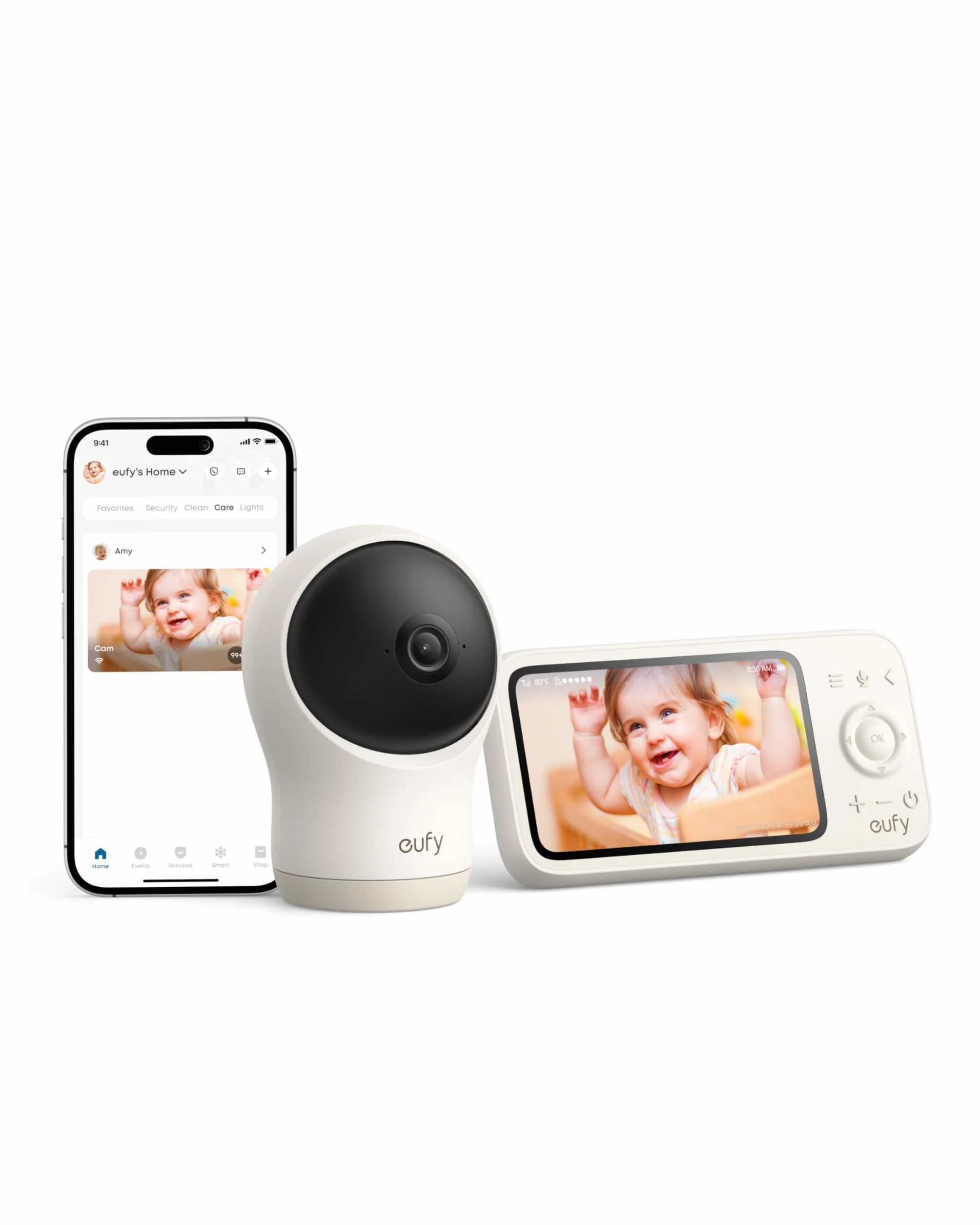 eufy C10 niania elektroniczna z kamerą 2K HD, wyświetlacz 4,5", obracanie/przechylanie, 4x zoom, noktowizor, hybrydowa WLAN/offline, akumulator 12h, alarm ruchu