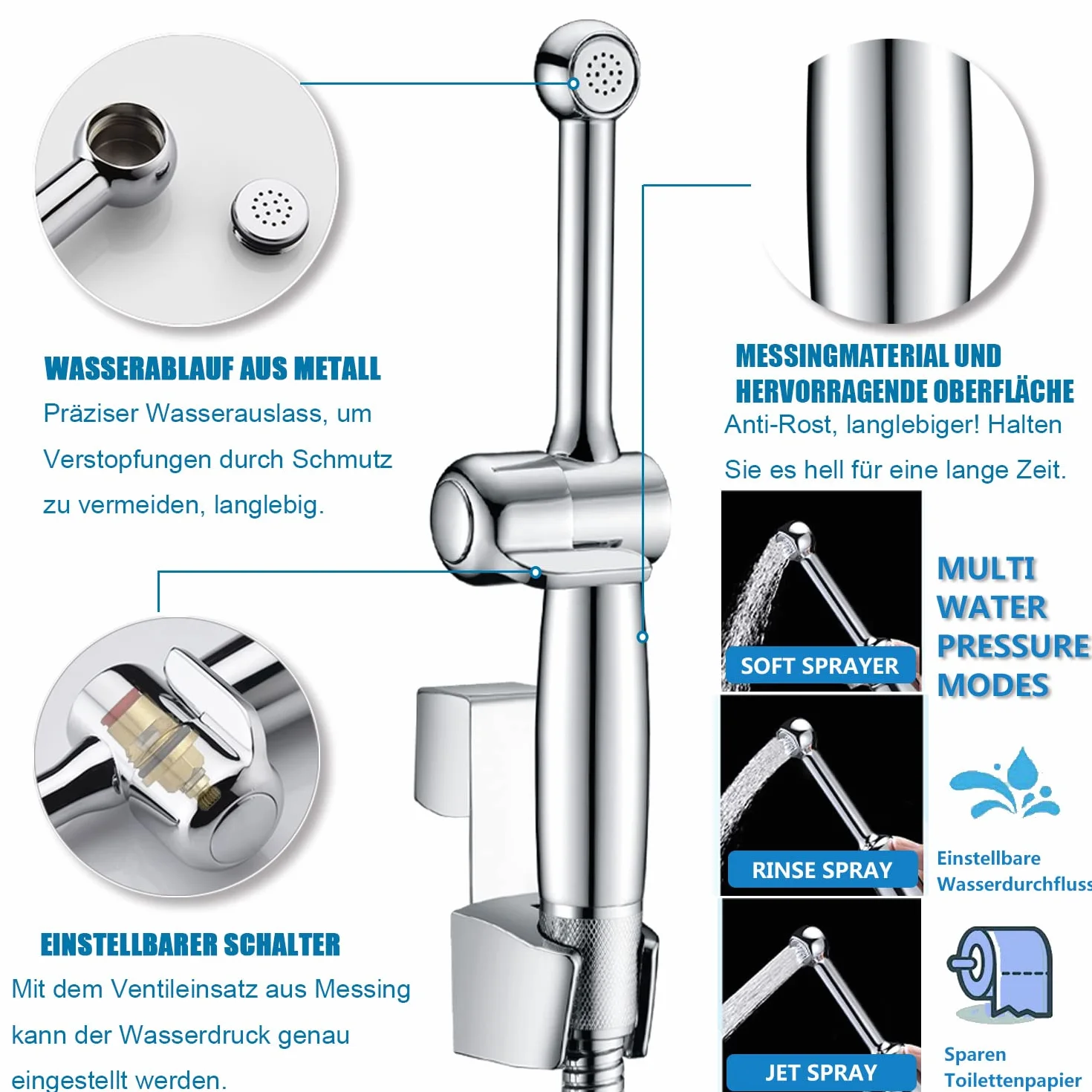 Bidet Uvish rozpylacz do mocowania do toalety, ręczny sprayer, higiena osobista, prysznic z wężem, pielucha dla niemowląt, czystość pośladków z litego mosiądzu