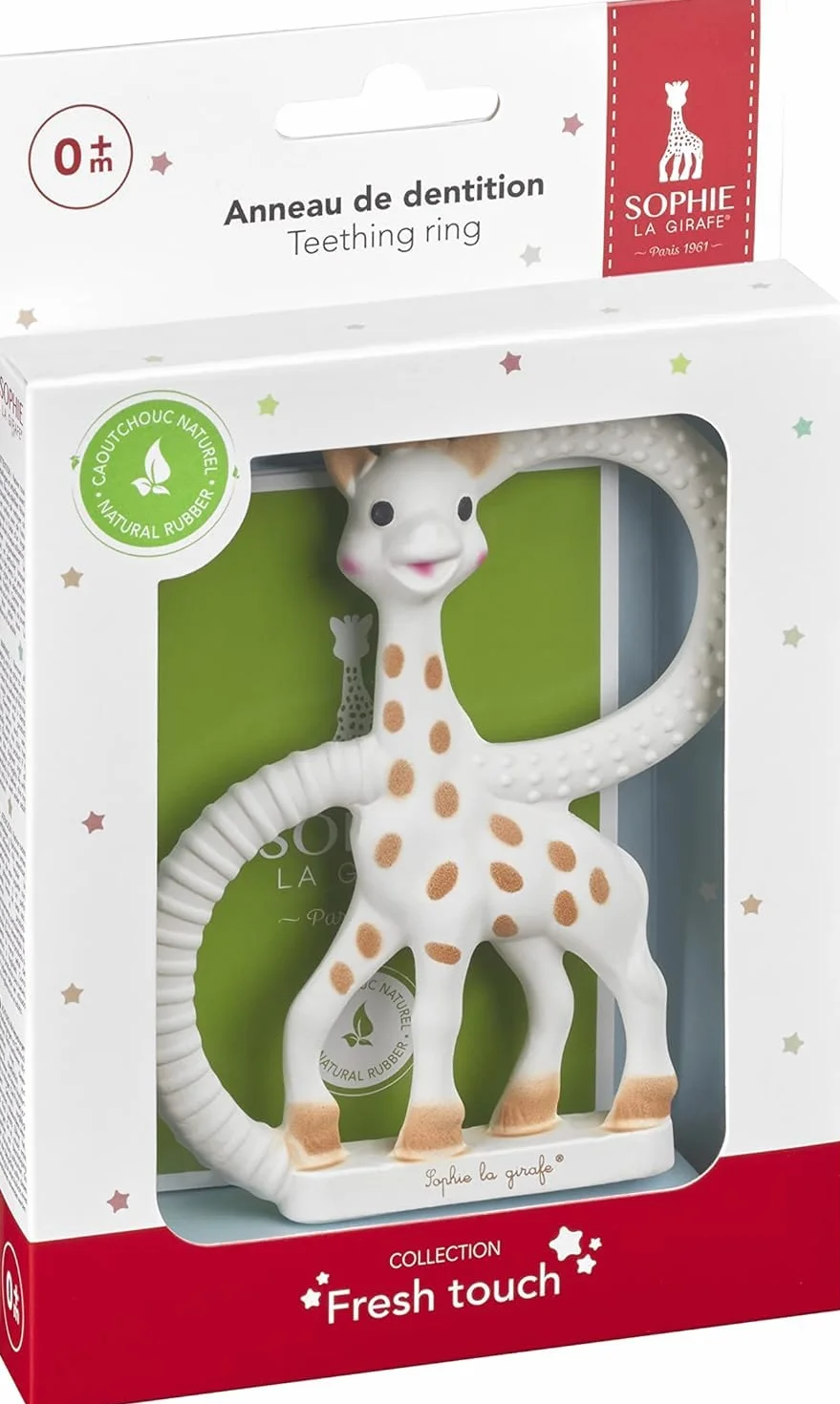 Sophie la girafe Pierścień do ząbkowania dla niemowląt, 100% kauczuk naturalny, bez ftalanów, łatwy do chwytania gryzak, odpowiedni dla noworodków - pudełko świeże