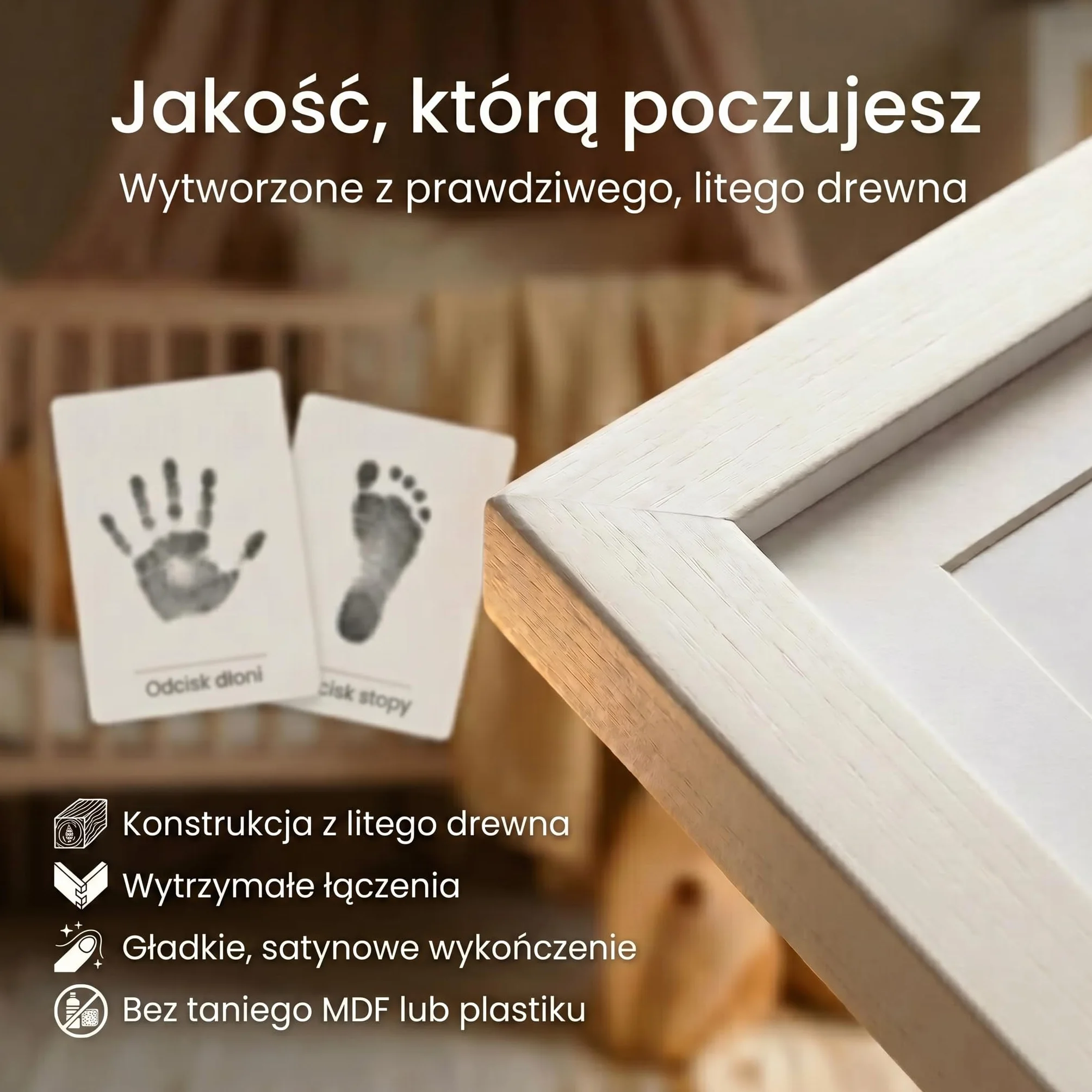 Baby Photo Frame Imprint/Ink Set - ramka na odciski dłoni, stóp i zdjęcia; zestaw upominkowy z okazji narodzin, chrztu, rozstania z dzieckiem itp. 3-częściowy biały (Atrament)