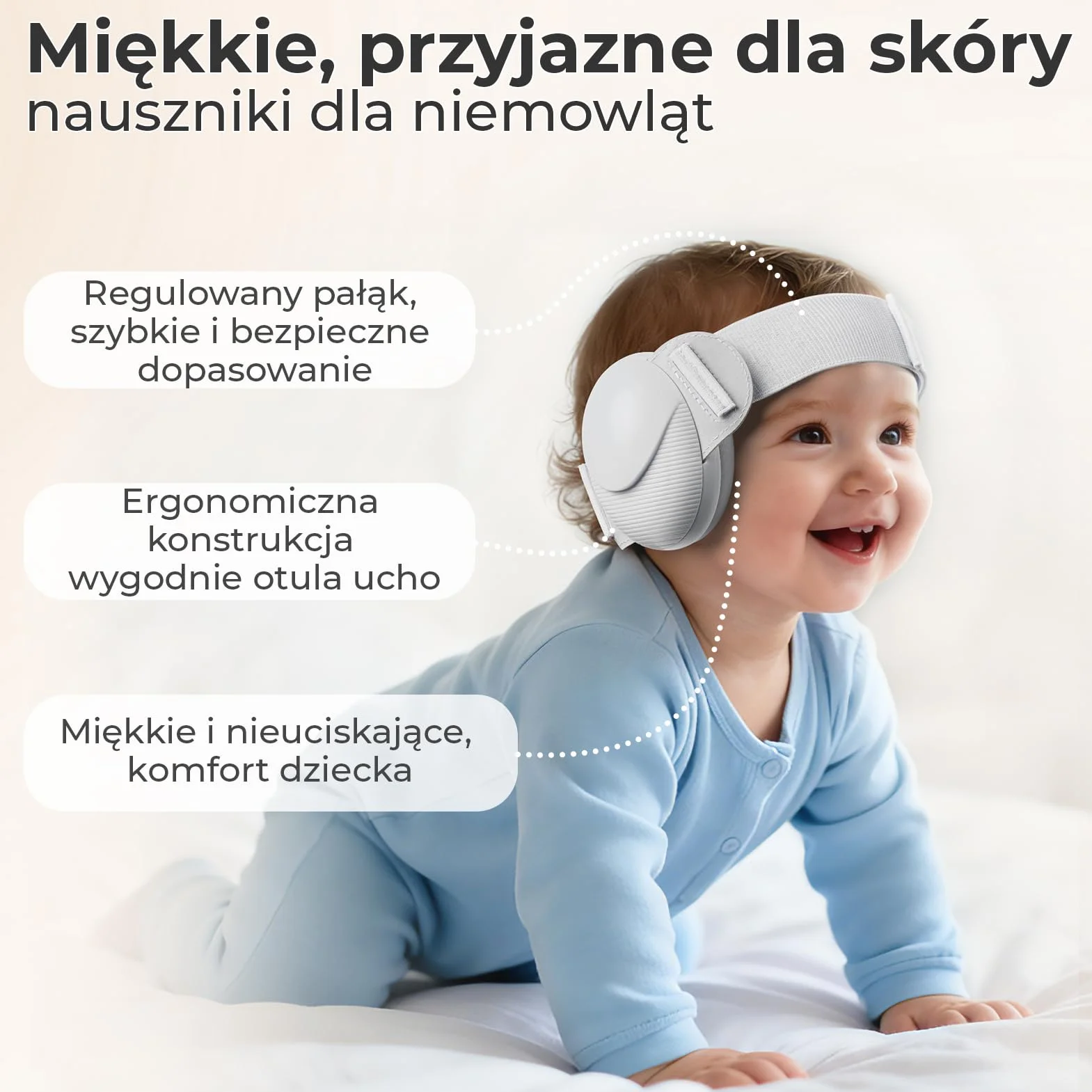 Ochrona słuchu niemowląt, redukcja szumów 25 dB, słuchawki dla niemowląt z certyfikatem CE i ANSI, przenośne i wygodne nauszniki dla małych dzieci w wieku od 0 do 48