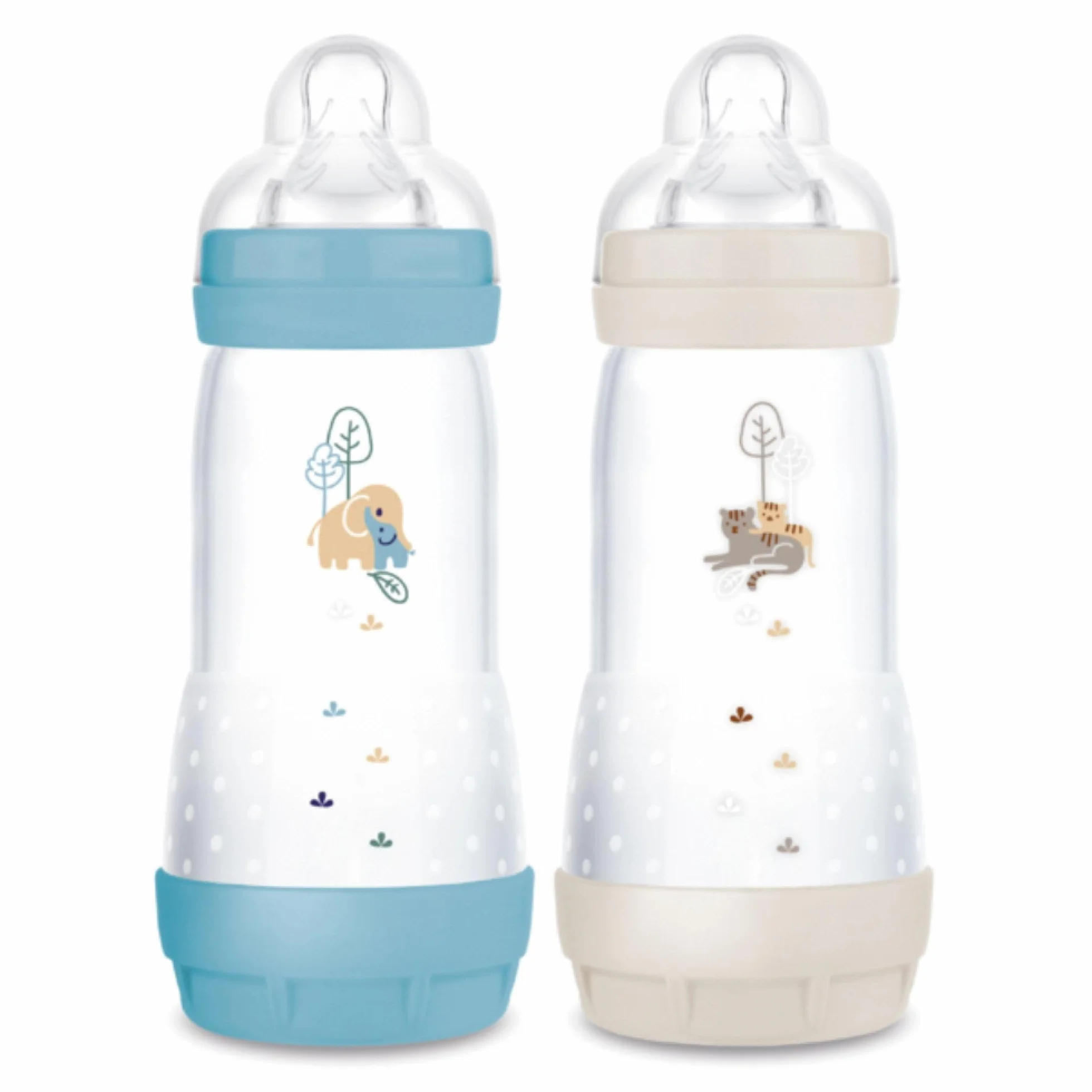 MAM Easy Start Anti-Colique 2-częściowy zestaw butelek dla niemowląt 4+ miesięcy szybkiego przepływu (2 x 320 ml) Ocean + piasek - Butelka zmniejszająca kolkę i dyskomfort dziecka - Butelka dla