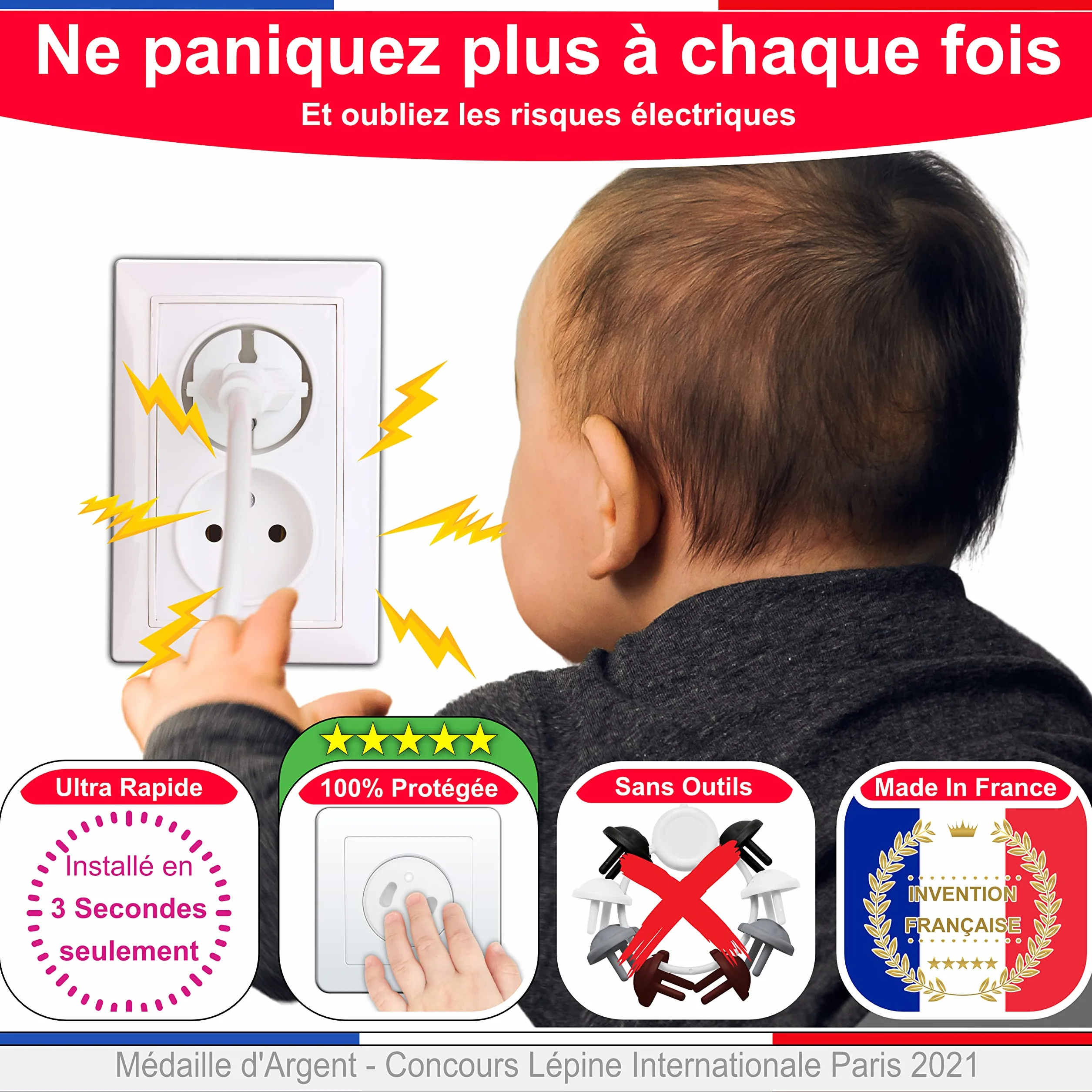 [Pakiet x20] Zdejmowana pokrywa francuska dla niemowląt [ Bez klucza Ni Klej ] - Wynalazek 100% Made in France - Wtyczka dla niemowląt - Bezpieczeństwo w domu Ochrona gniazdka elektrycznego - opiekuna