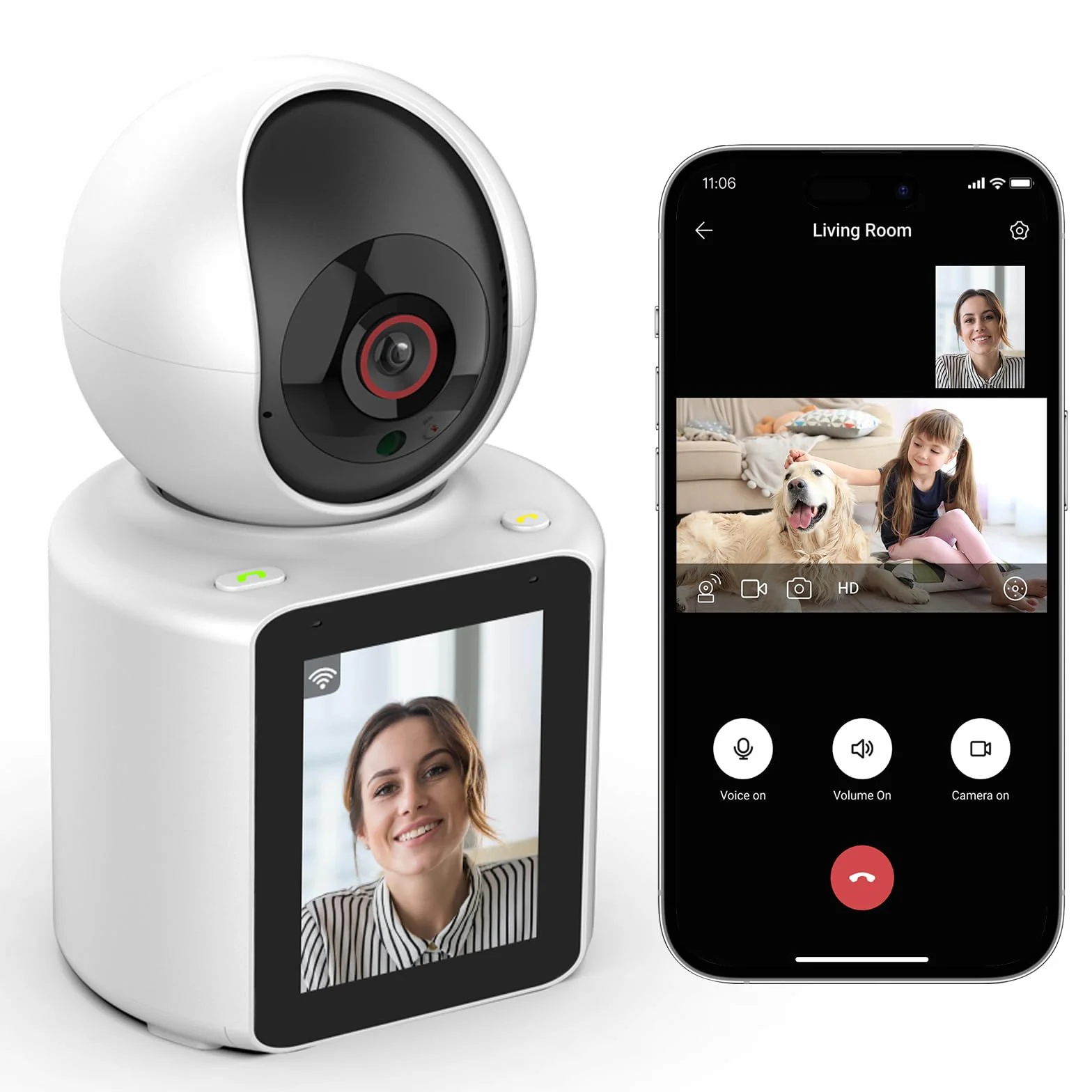 SHIWOJIA Wewnętrzna kamera WiFi, kamera monitorująca osoby starszej/dziecko z jednym przyciskiem, 2-drożny dźwięk, obracanie o 360°, noktowizor, wykrywanie ruchu