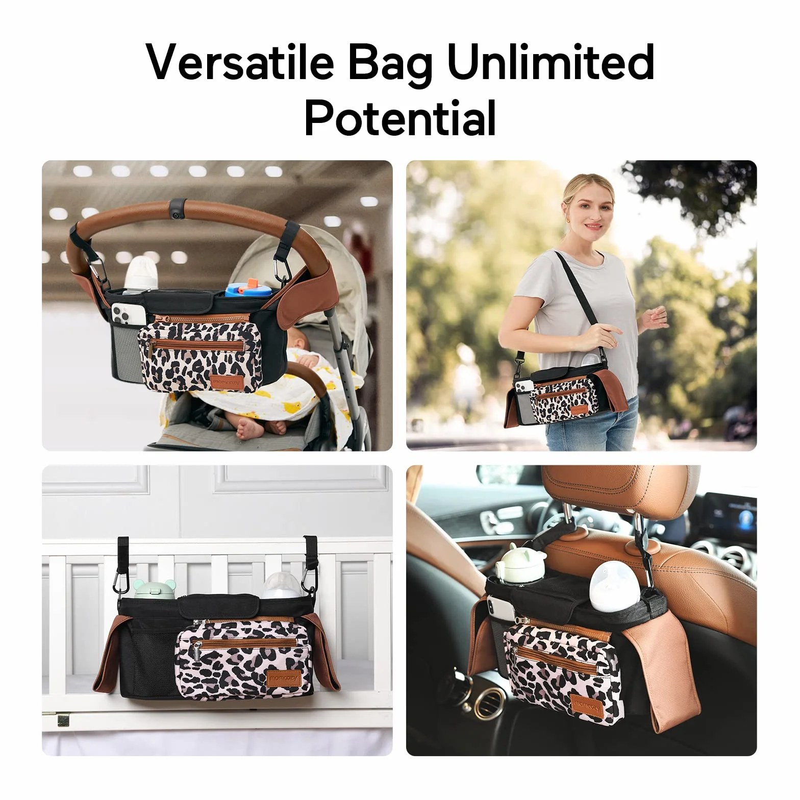Organizer do wózka spacerowego Momcozy Torba na wózek Organizator wielofunkcyjny na wózek dziecięcy z odpinanym kieszeniem, kieszenią na telefon komórkowy, 2 uchwytami na kubki i paskiem na ramię