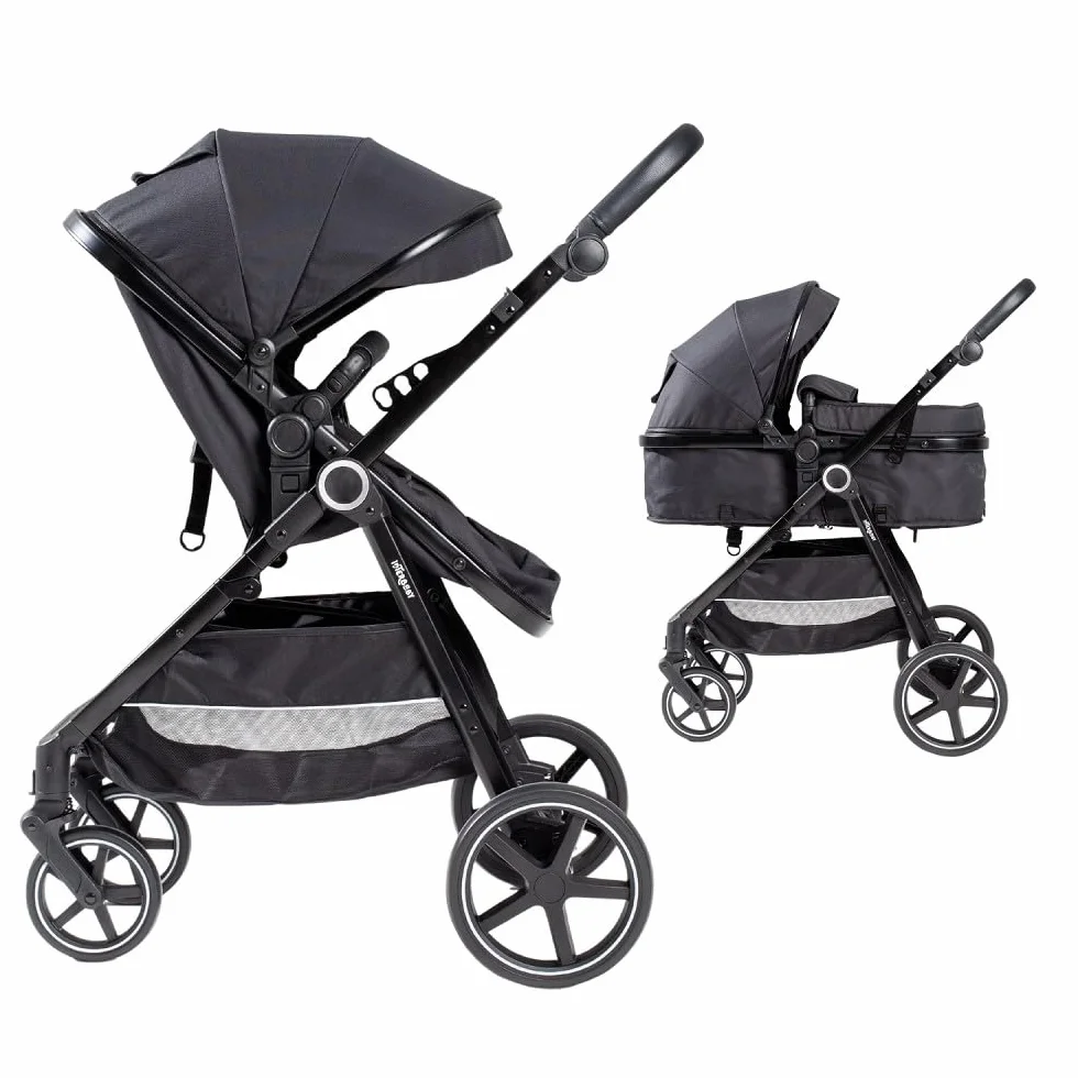 Wózek dziecięcy 2 w 1, model Versa - Interbaby | Uniwersalny wózek dziecięcy z regulowanym siedziskiem i wyściełanym łóżeczkiem dziecięcym – od urodzenia do 48 miesięcy lub 22 kg
