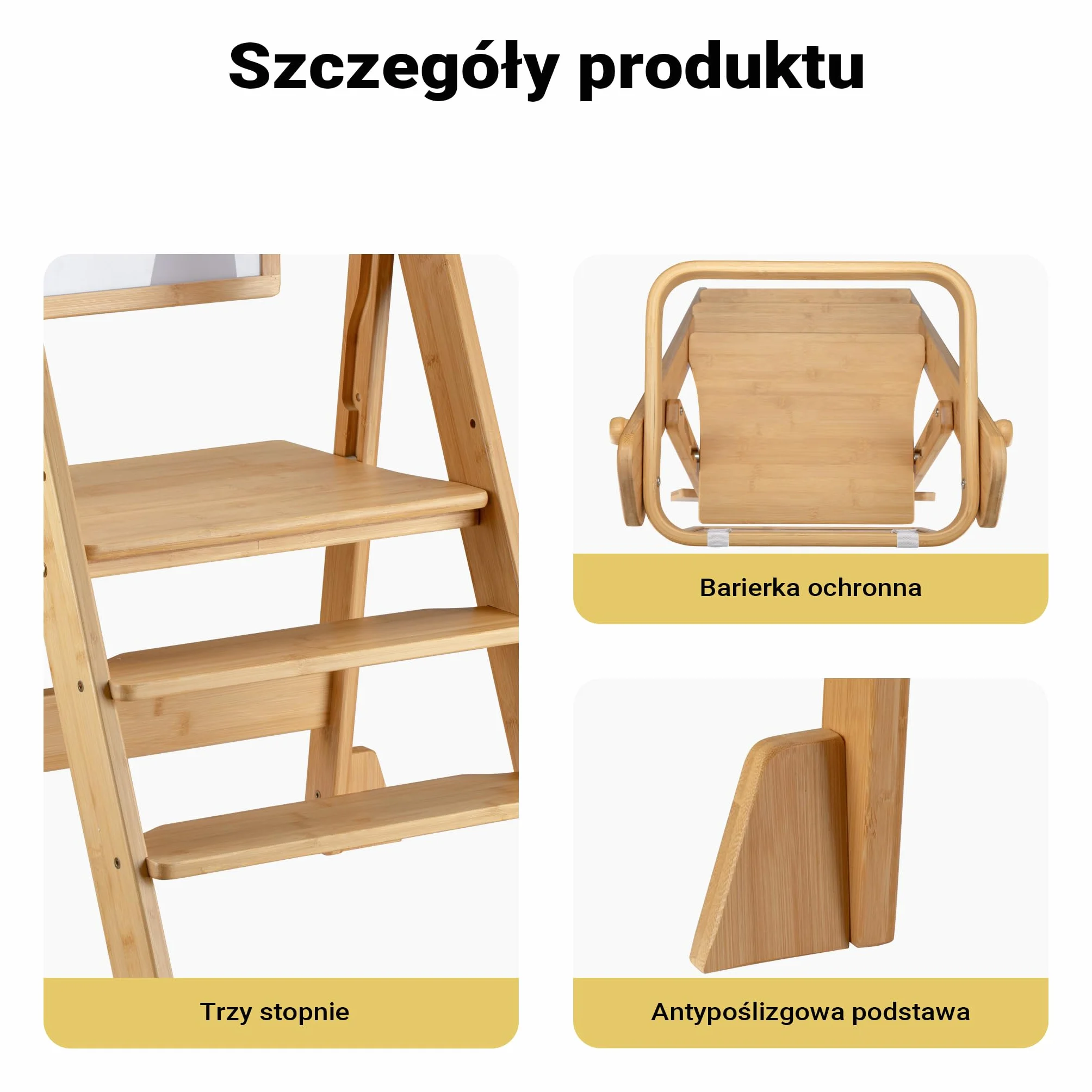 Wiltec wieża edukacyjna składana z bambusa 43x48x91 cm z regulacją wysokości