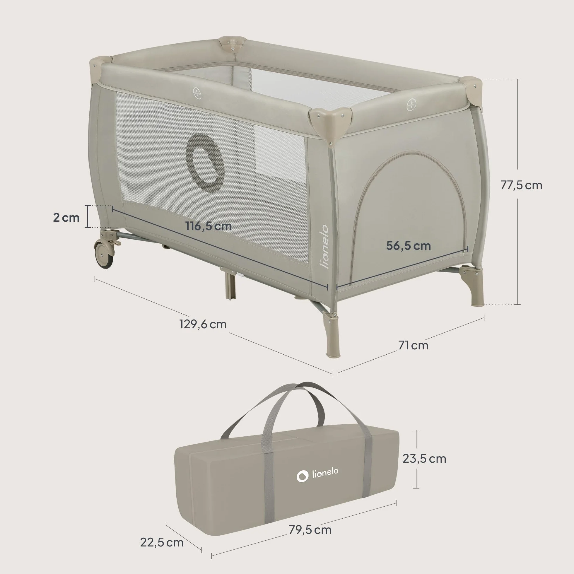 LIONELO Stefi Plus łóżeczko turystyczne 2 w 1 do 15 kg, łóżko dziecięce z materacem, boczne wejście z zamkiem błyskawicznym, wysokiej jakości materac piankowy, szybkie składanie