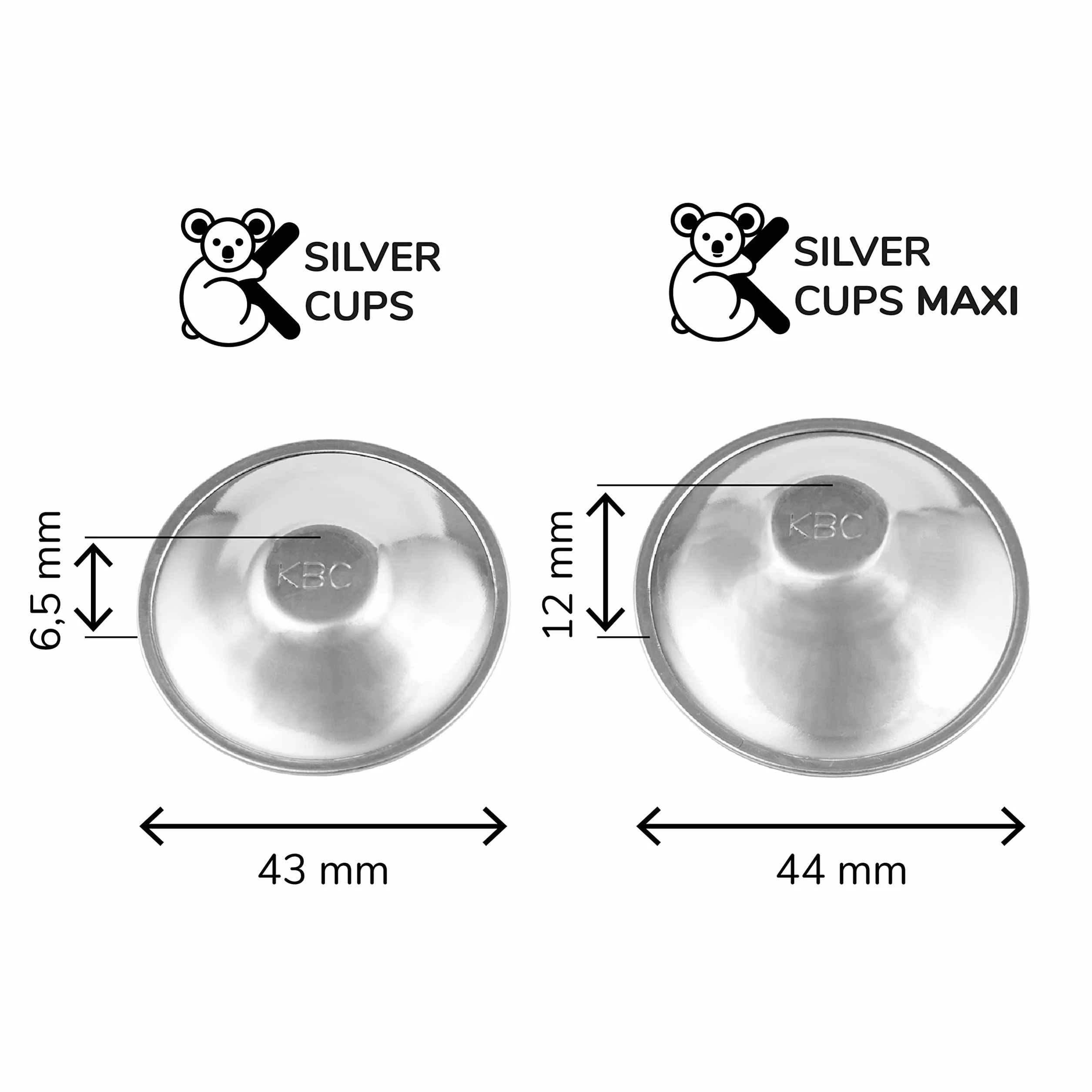 Osłonki na brodawki Koala Babycare Silver Cup MAXI, ze srebra trójaminianowego, bez niklu, wyrób medyczny klasy 1