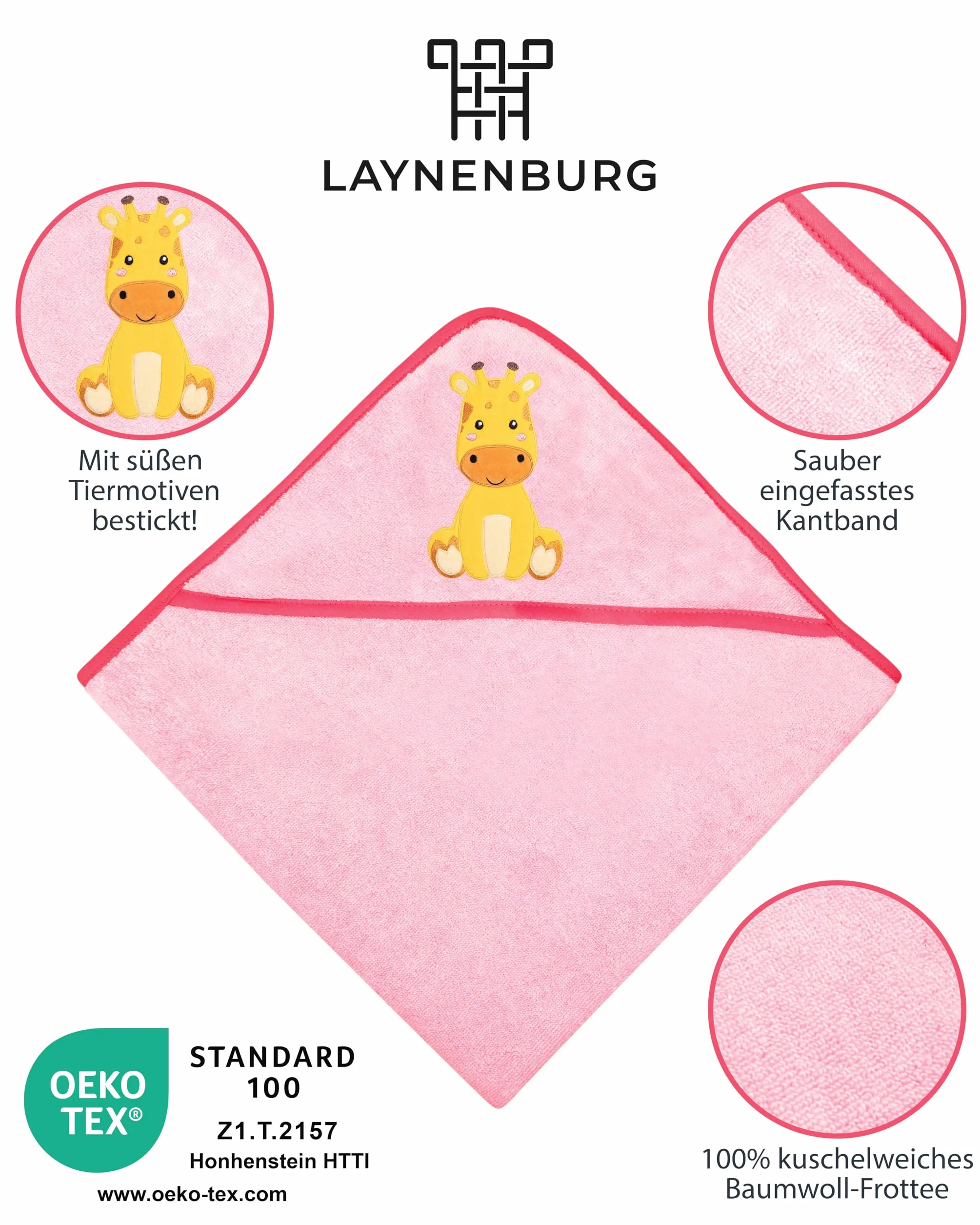 LAYNENBURG Premium Ręcznik Kąpielowy z Kapturem dla Niemowląt i Dzieci - 100% Bawełna, Oeko Tex - dla Dziewczynek i Chłopców